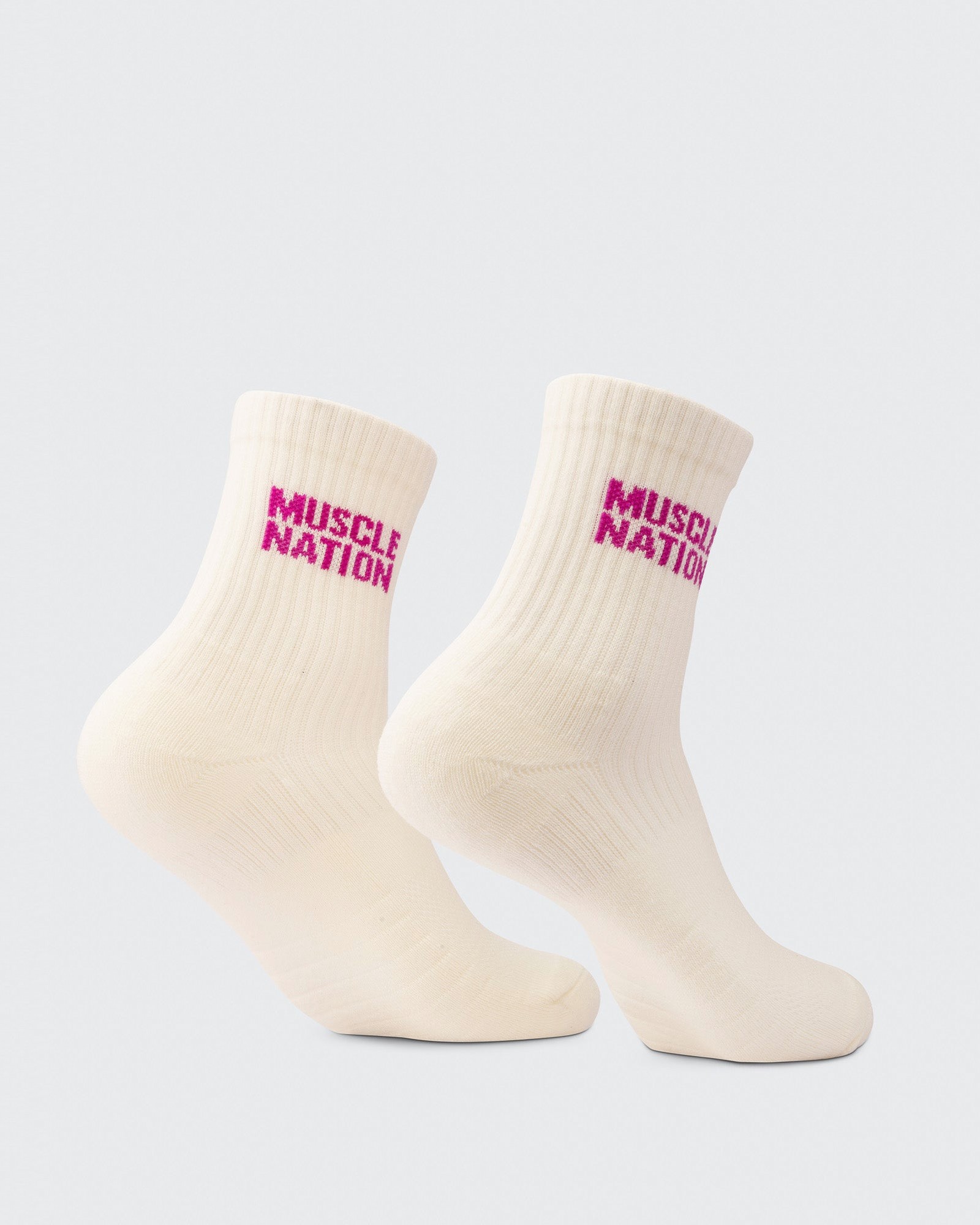 Womens Essential Crew Socks (3x Pack) - Off White / Bright Pink / Hyper Fuchsia
