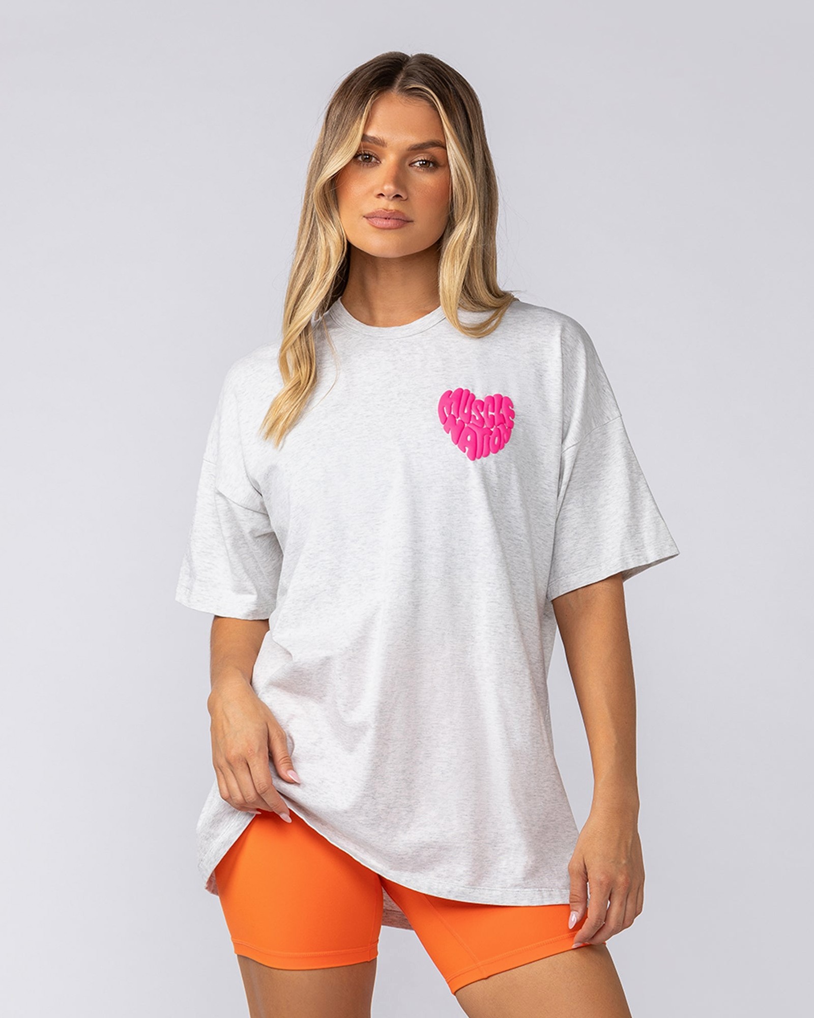 Peachy Oversized Tee - Snow Grey Marl