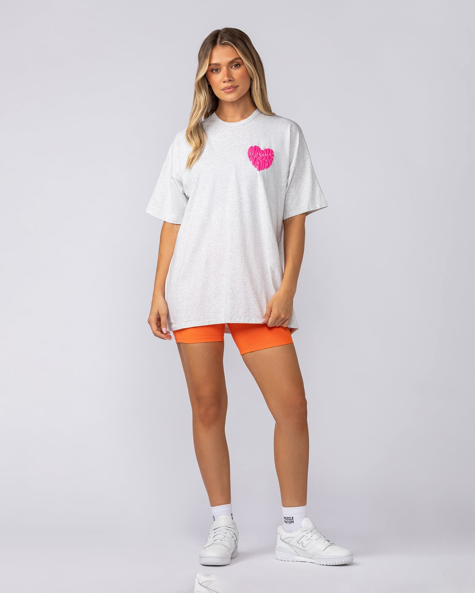 Peachy Oversized Tee - Snow Grey Marl