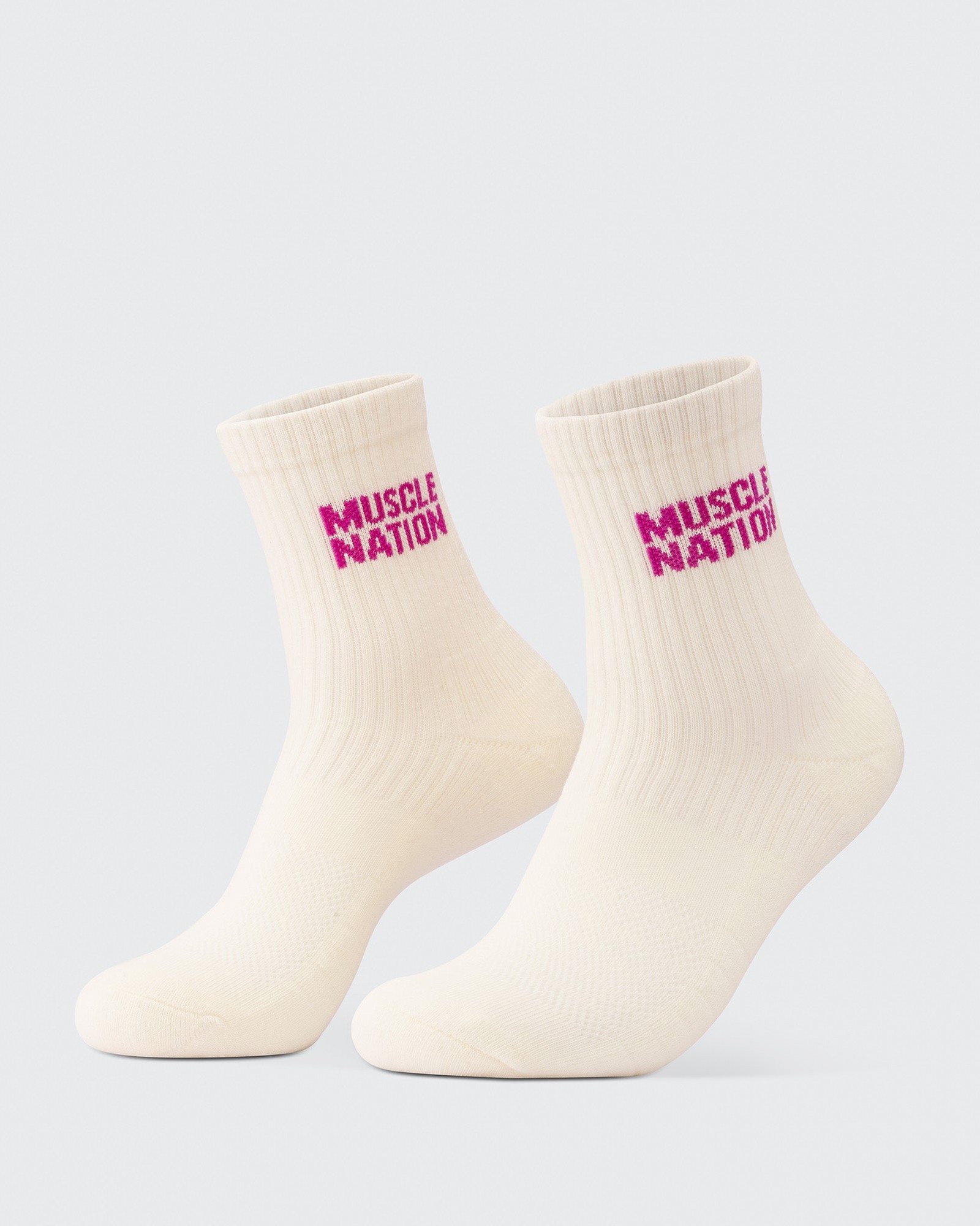Womens Essential Crew Socks (3x Pack) - Off White / Bright Pink / Hyper Fuchsia