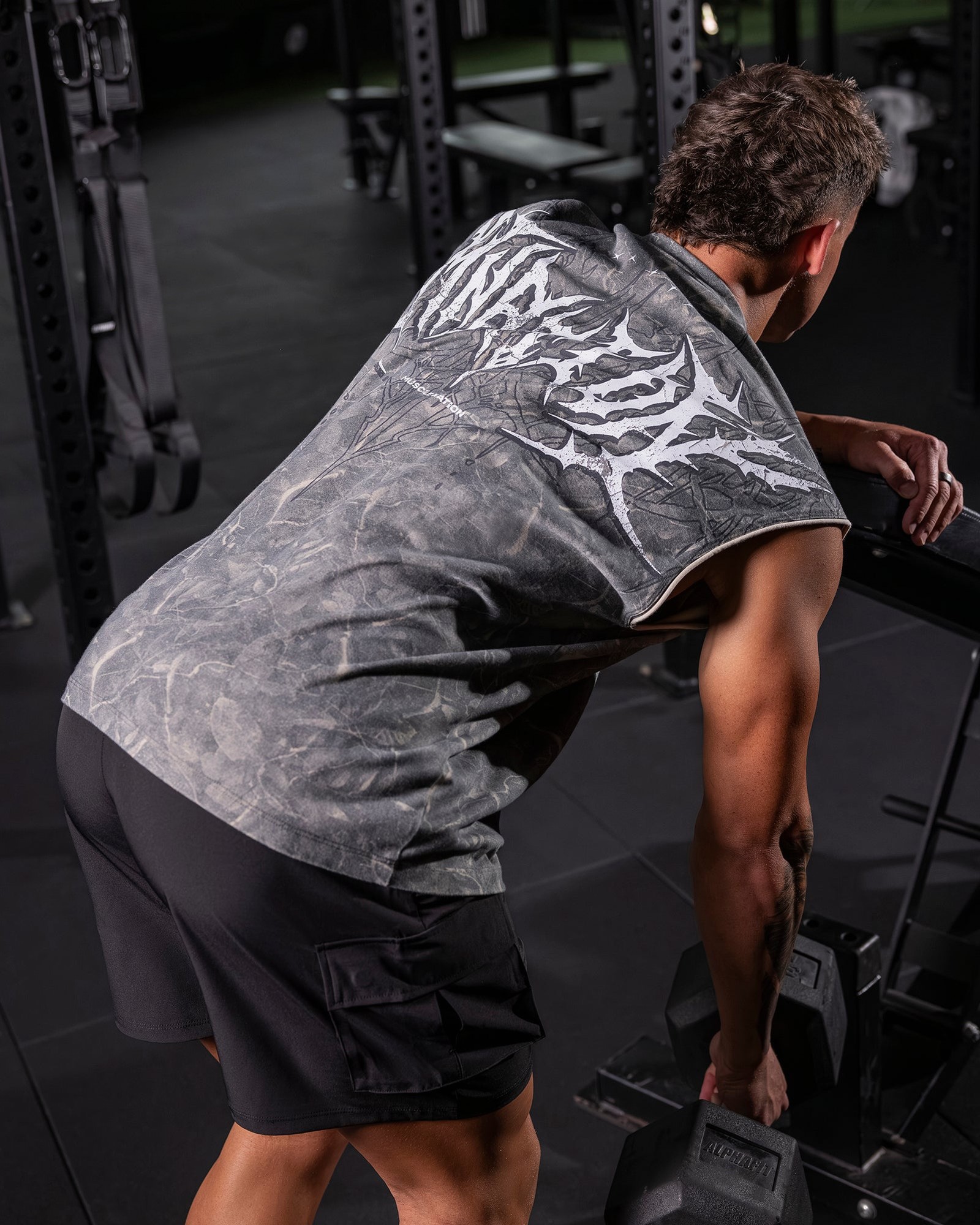 Gothic Boxy Muscle Tank - Washed Tree Camo