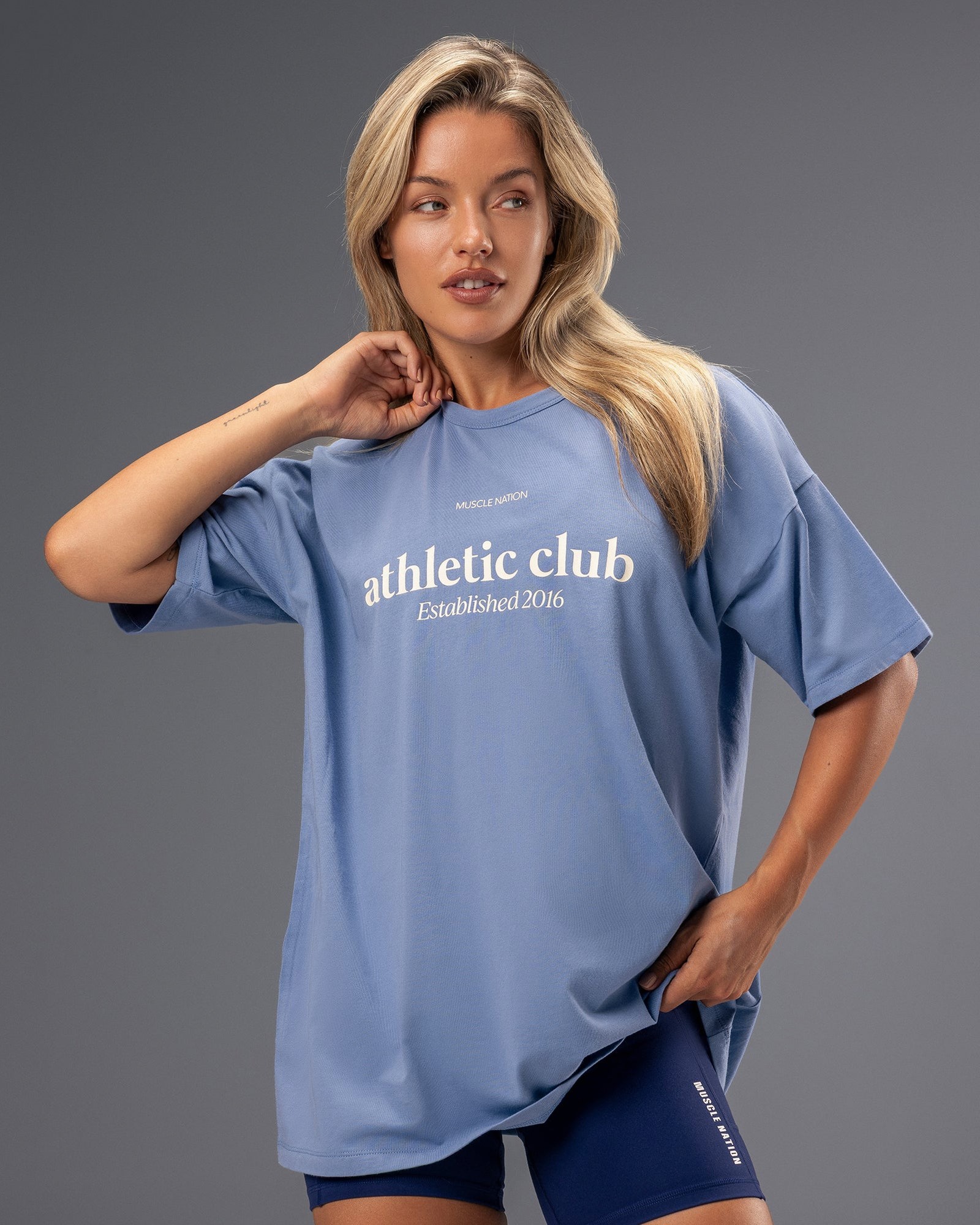 Athletic Club Oversized Tee - Faded Denim