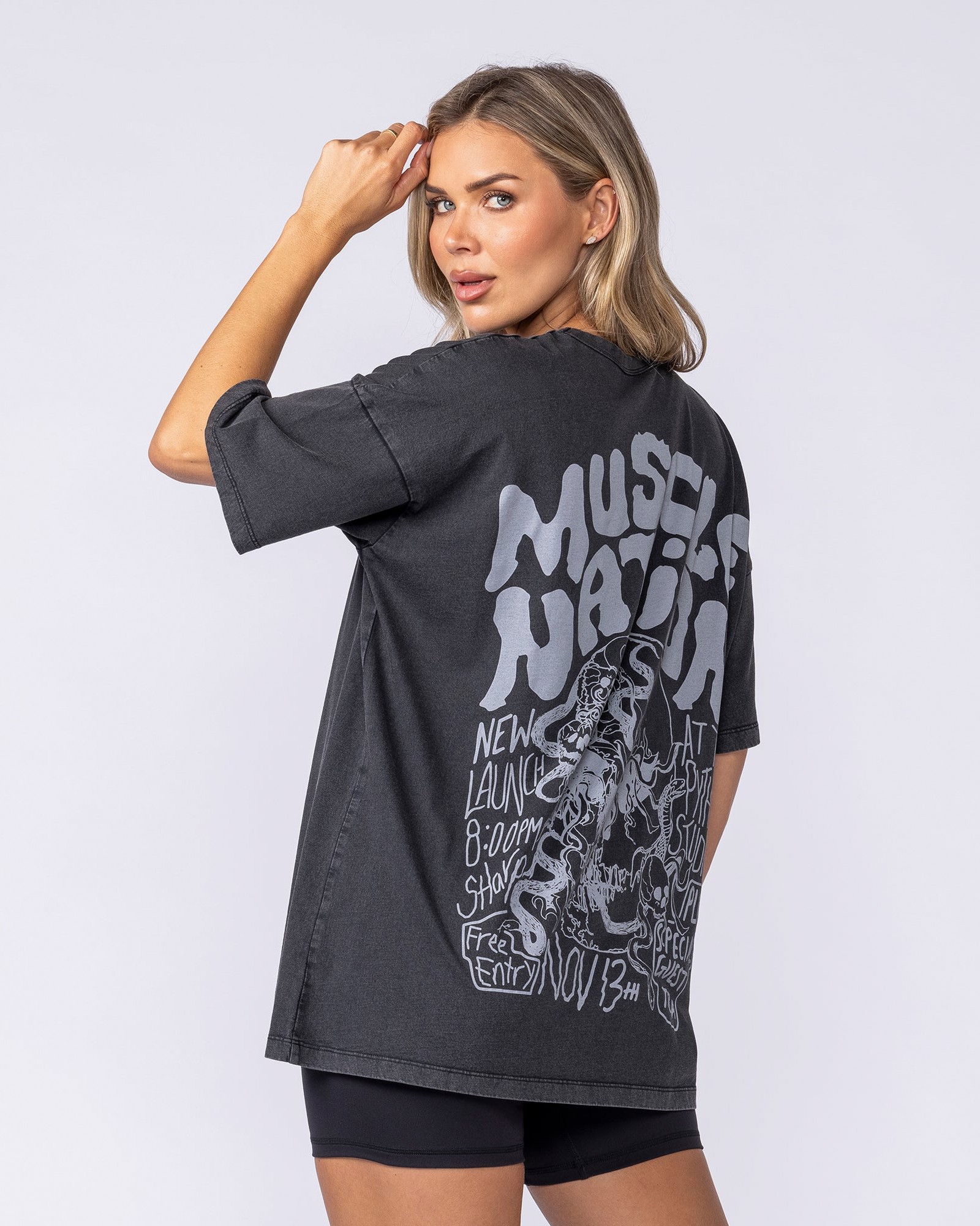Rock On Oversized Tee - Washed Black