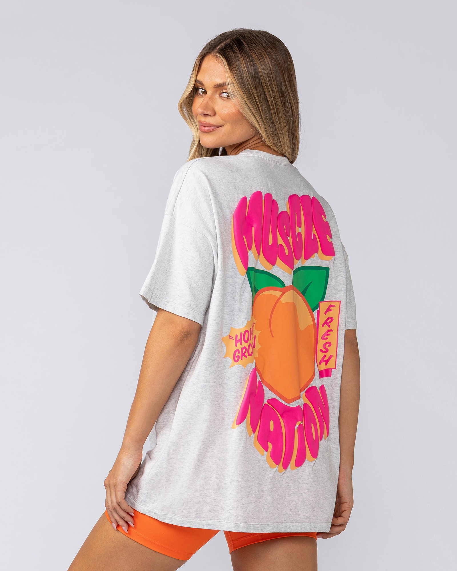Peachy Oversized Tee - Snow Grey Marl