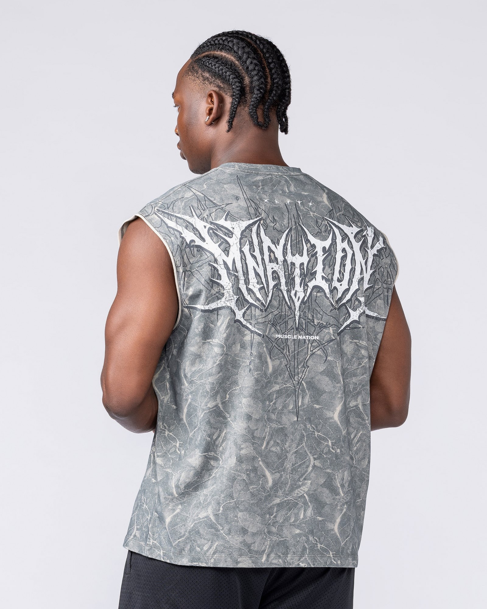 Gothic Boxy Muscle Tank - Washed Tree Camo
