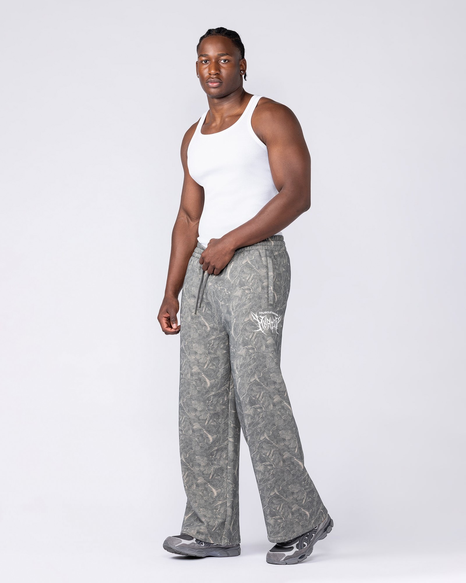 Gothic Wide Leg Trackies - Washed Tree Camo
