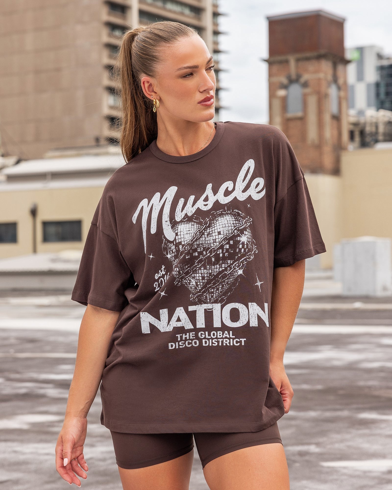 Disco District Oversized Tee - Cocoa