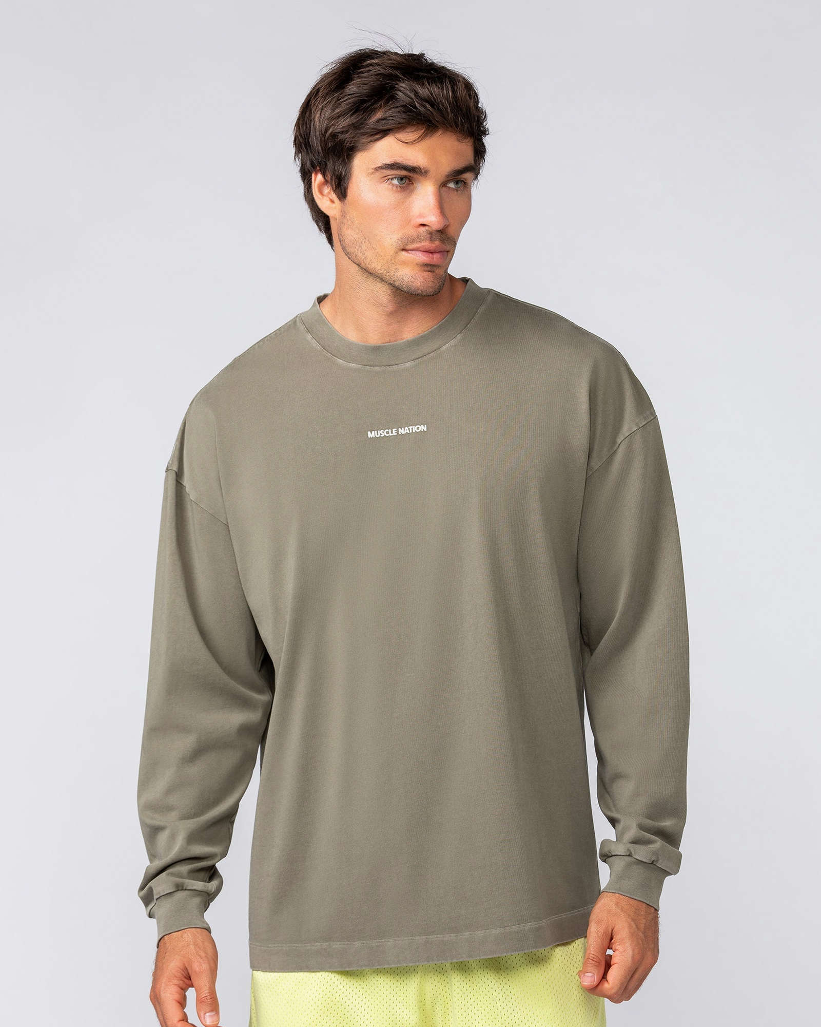 Alpha Oversized Mens Long Sleeve - Washed Dark Khaki