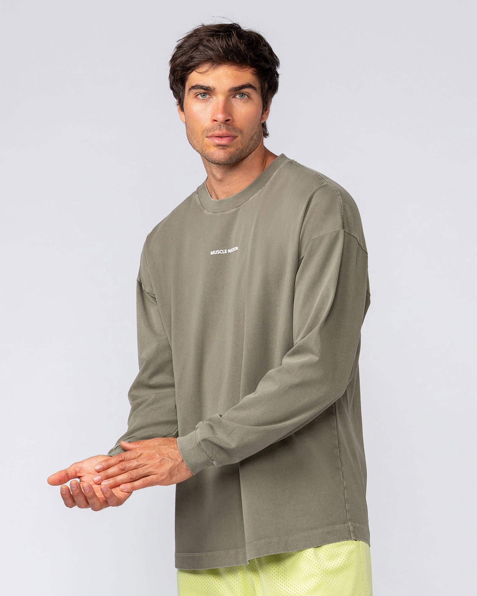 Alpha Oversized Mens Long Sleeve - Washed Dark Khaki