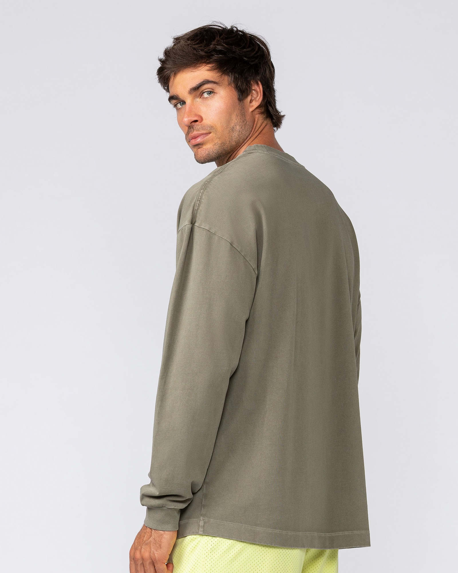 Alpha Oversized Mens Long Sleeve - Washed Dark Khaki
