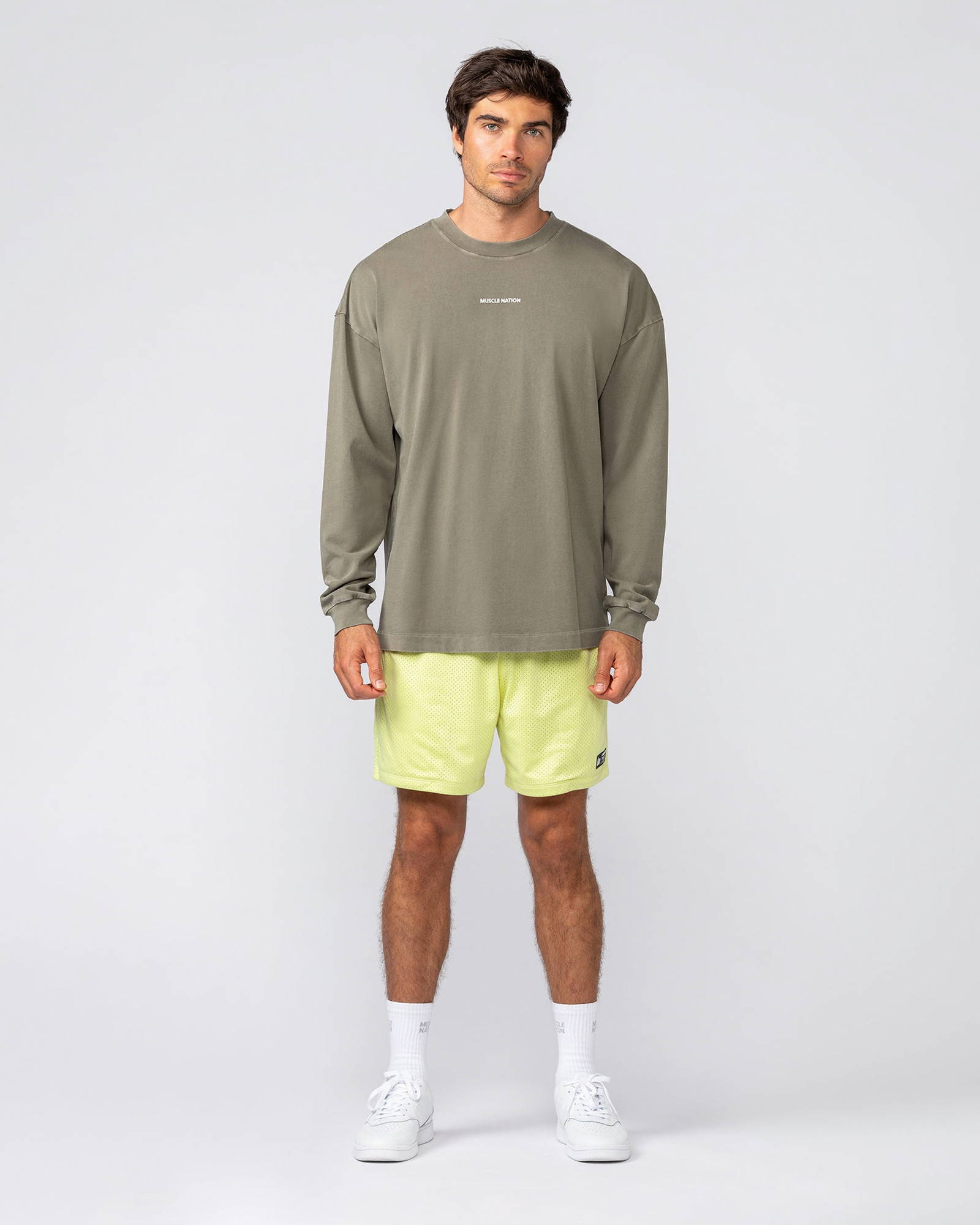 Alpha Oversized Mens Long Sleeve - Washed Dark Khaki