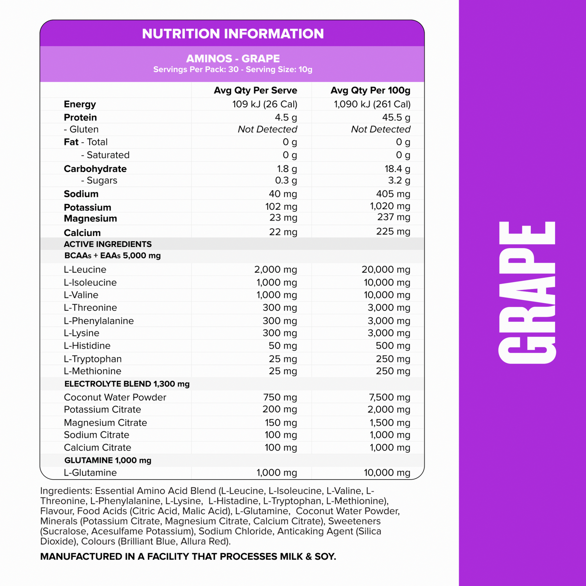 AMINOS + HYDRATION - Grape - 30 serves