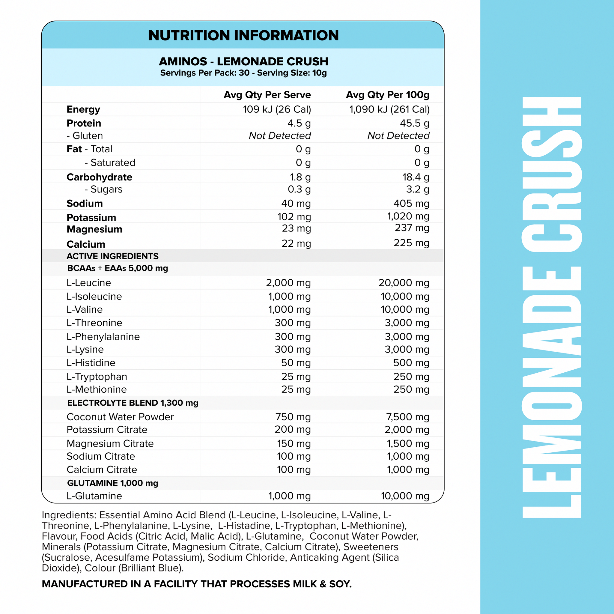 AMINOS + HYDRATION - Lemonade Crush - 30 serves