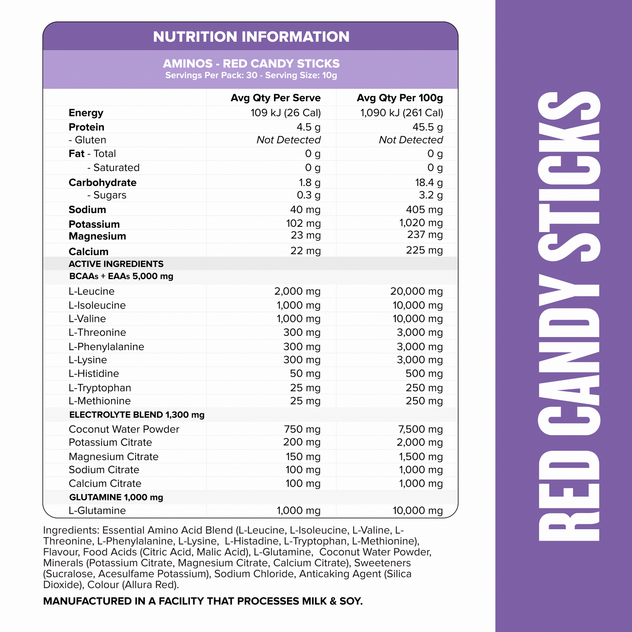 AMINOS + HYDRATION - Red Candy Sticks - 30 serves