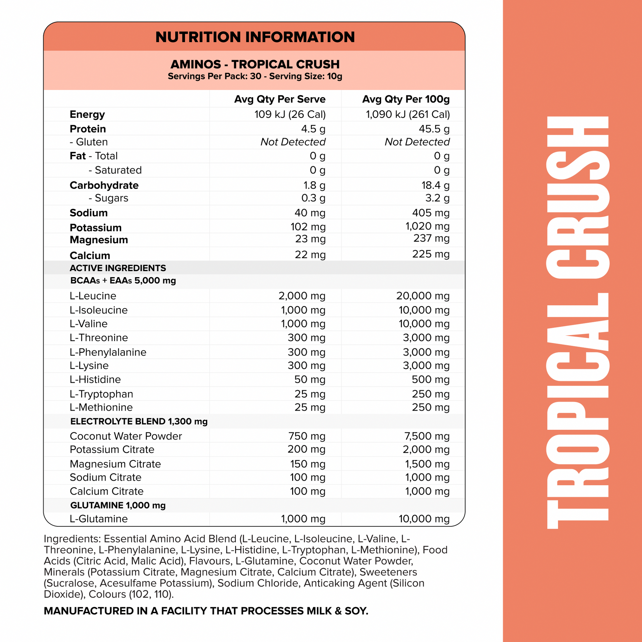 AMINOS + HYDRATION - Tropical Crush - 30 serves