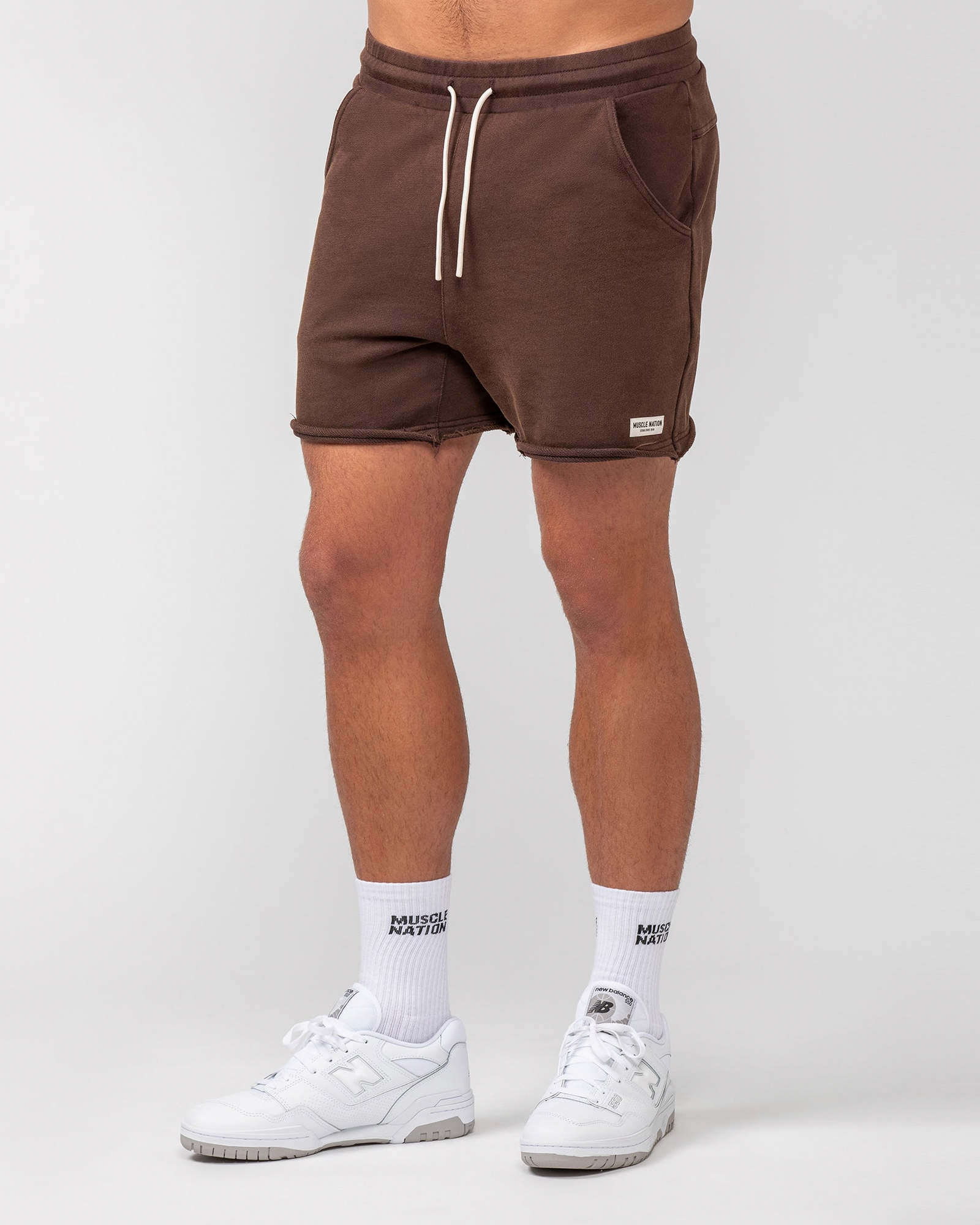 Raw Hem 5" Shorts - Washed Brown