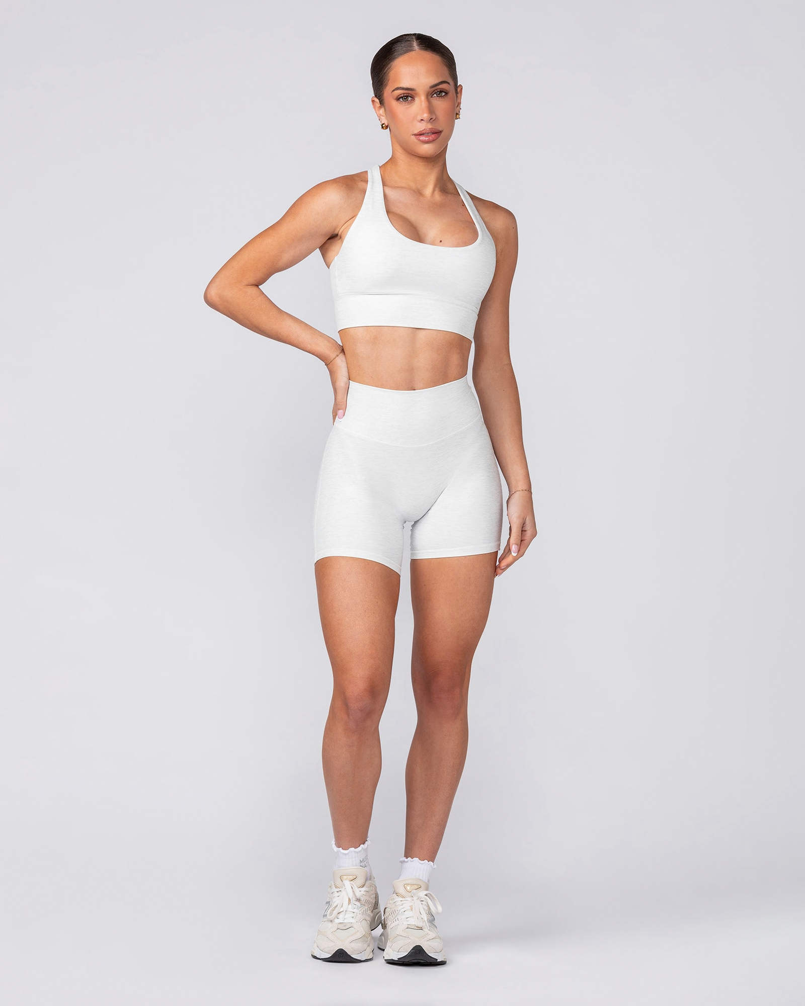 Aura Peachy Invisible Scrunch Midway Shorts - White Grey Marl