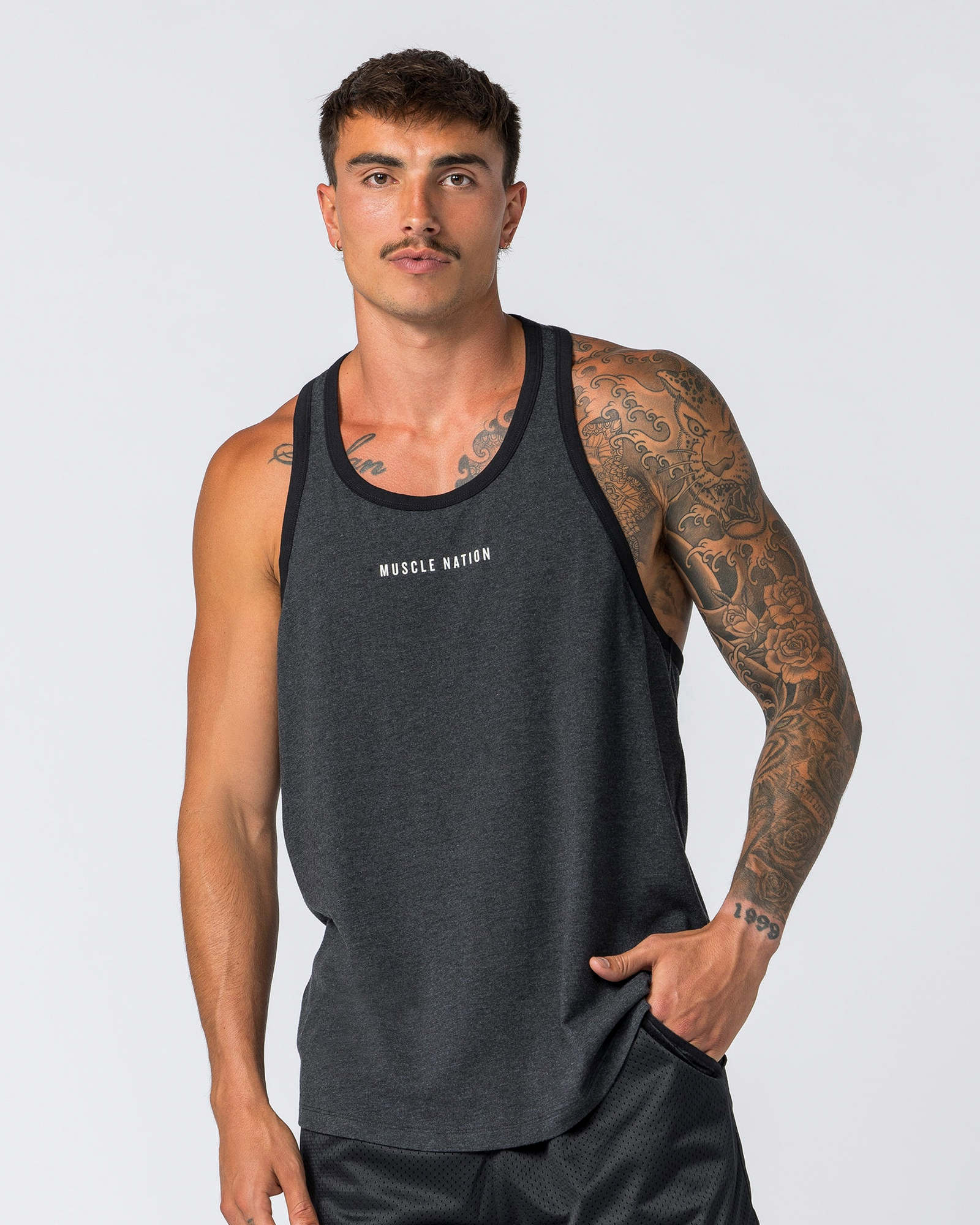 Striker Y Back Singlet - Black Marl (Black Bind)