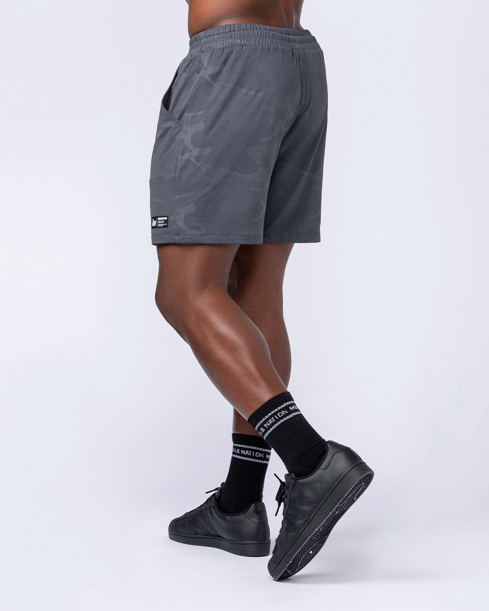Tech Camo Lay Up 5" Shorts - Dark Grey Camo
