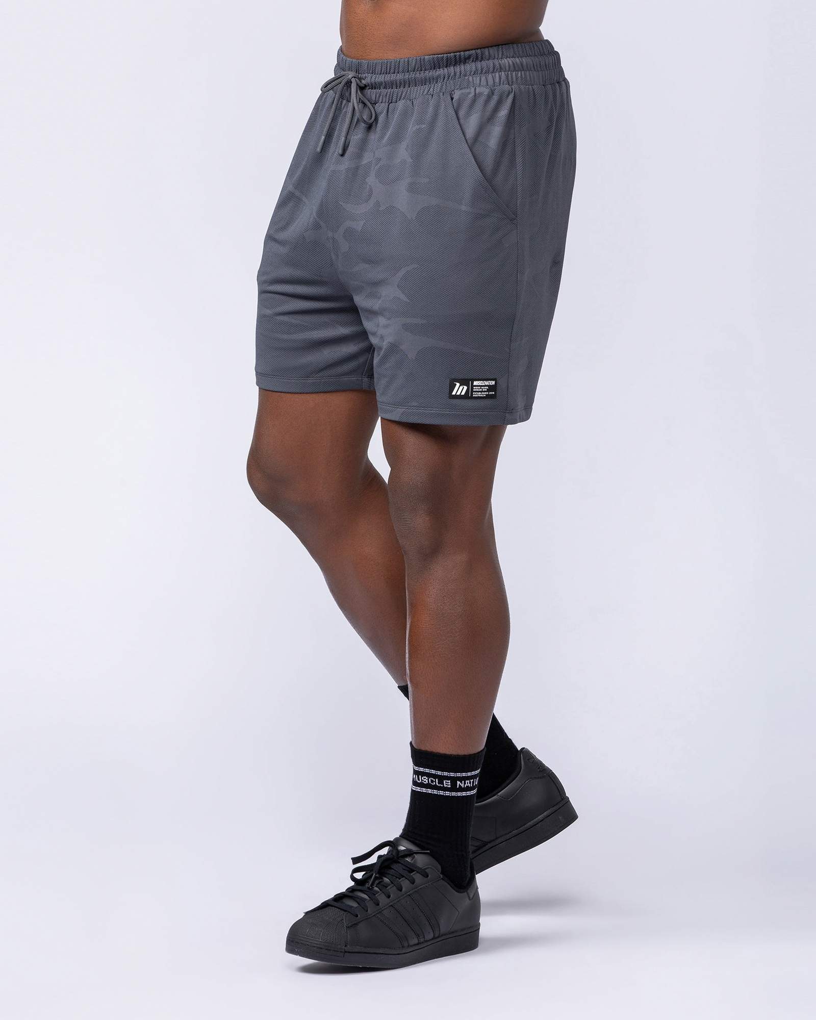 Tech Camo Lay Up 5" Shorts - Dark Grey Camo
