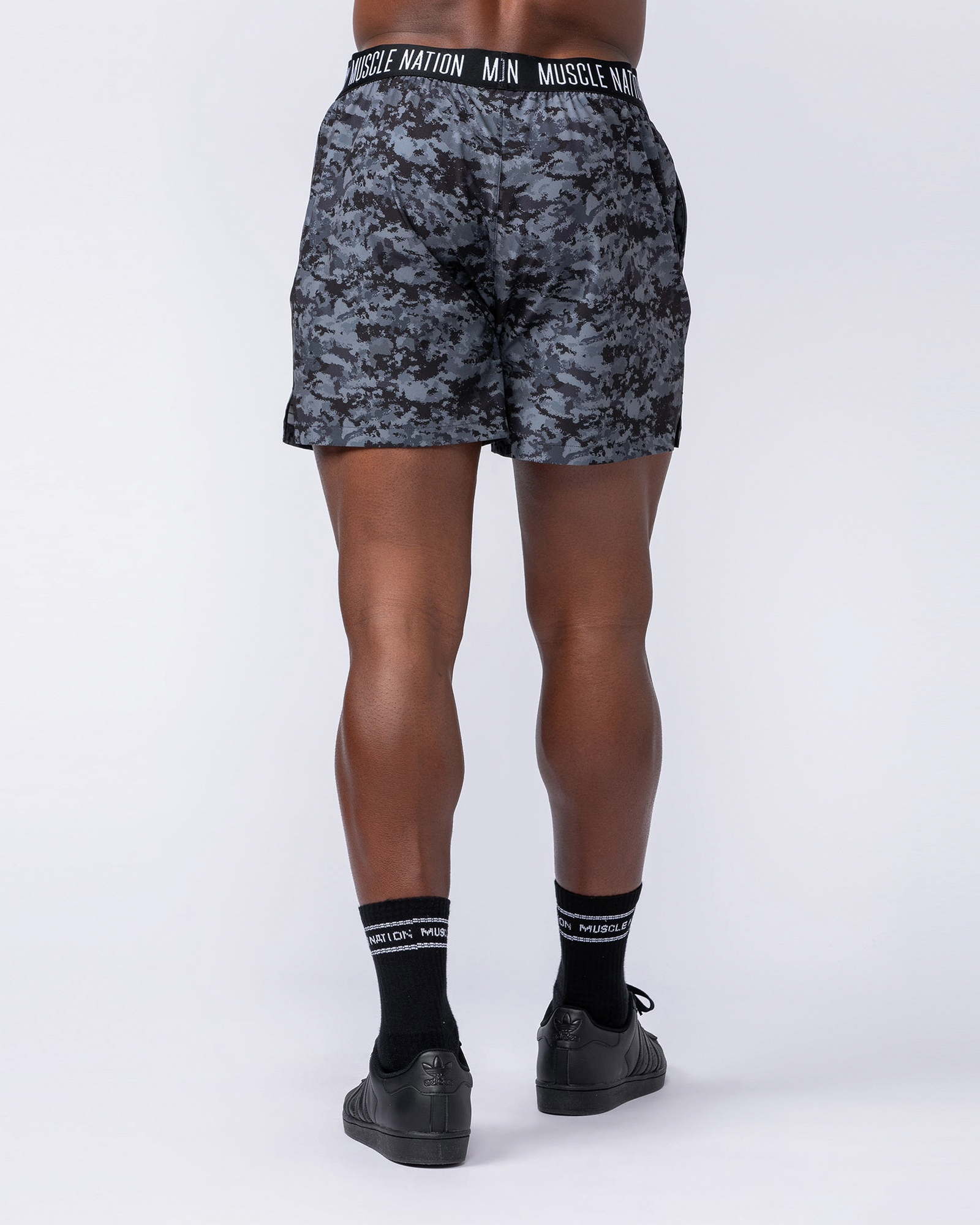 Level Up Training 4" Shorts - Grey/Black Distressed Print