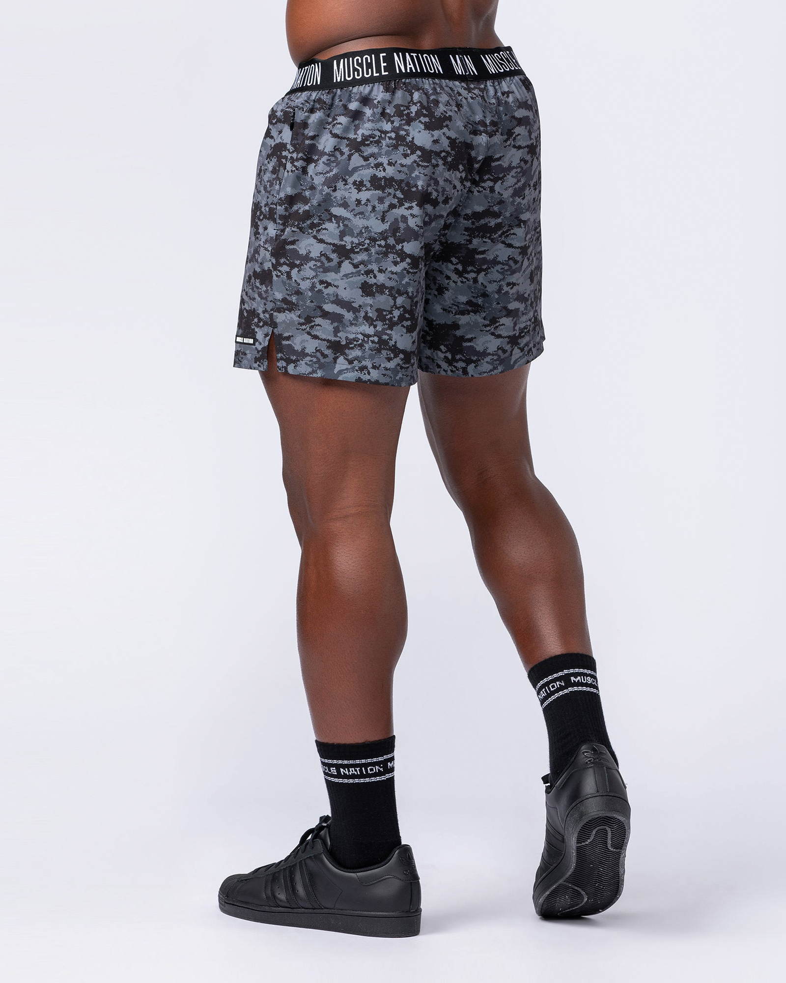 Level Up Training 4" Shorts - Grey/Black Distressed Print