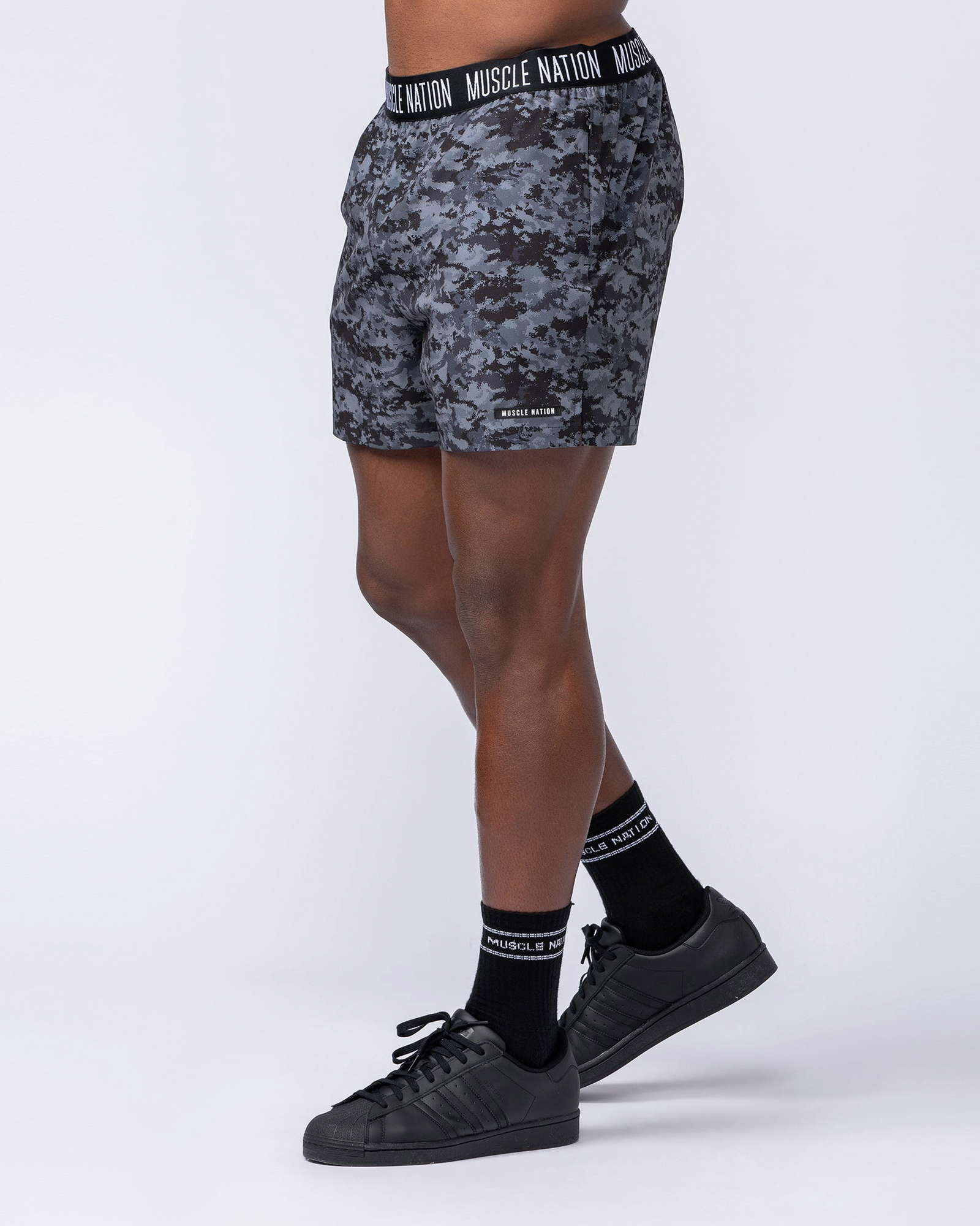 Level Up Training 4" Shorts - Grey/Black Distressed Print