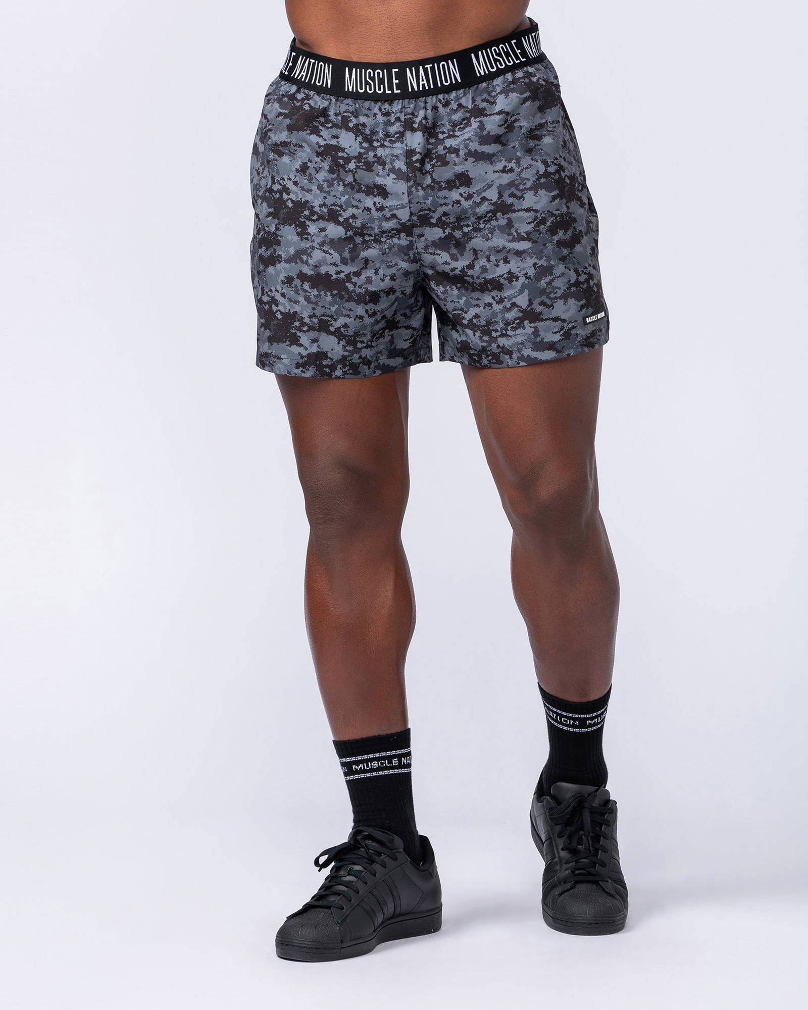 Level Up Training 4" Shorts - Grey/Black Distressed Print