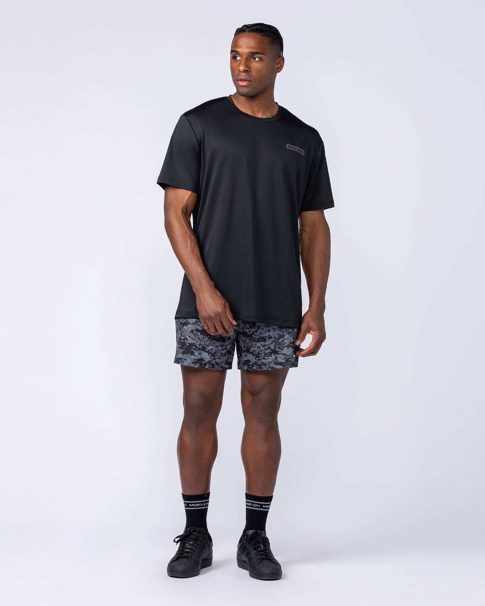 Level Up Training 4" Shorts - Grey/Black Distressed Print