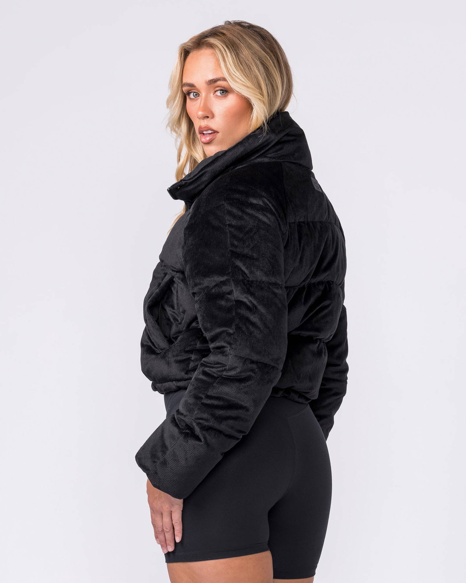 Cord Puffer Jacket - Black
