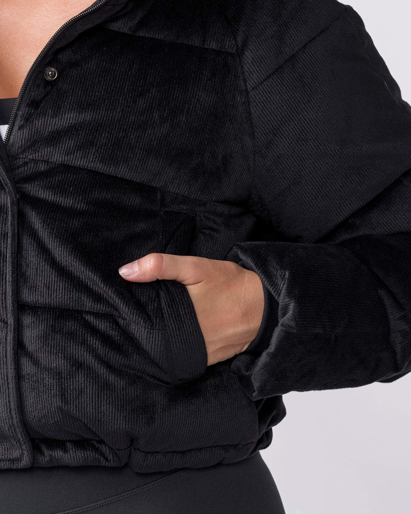 Cord Puffer Jacket - Black