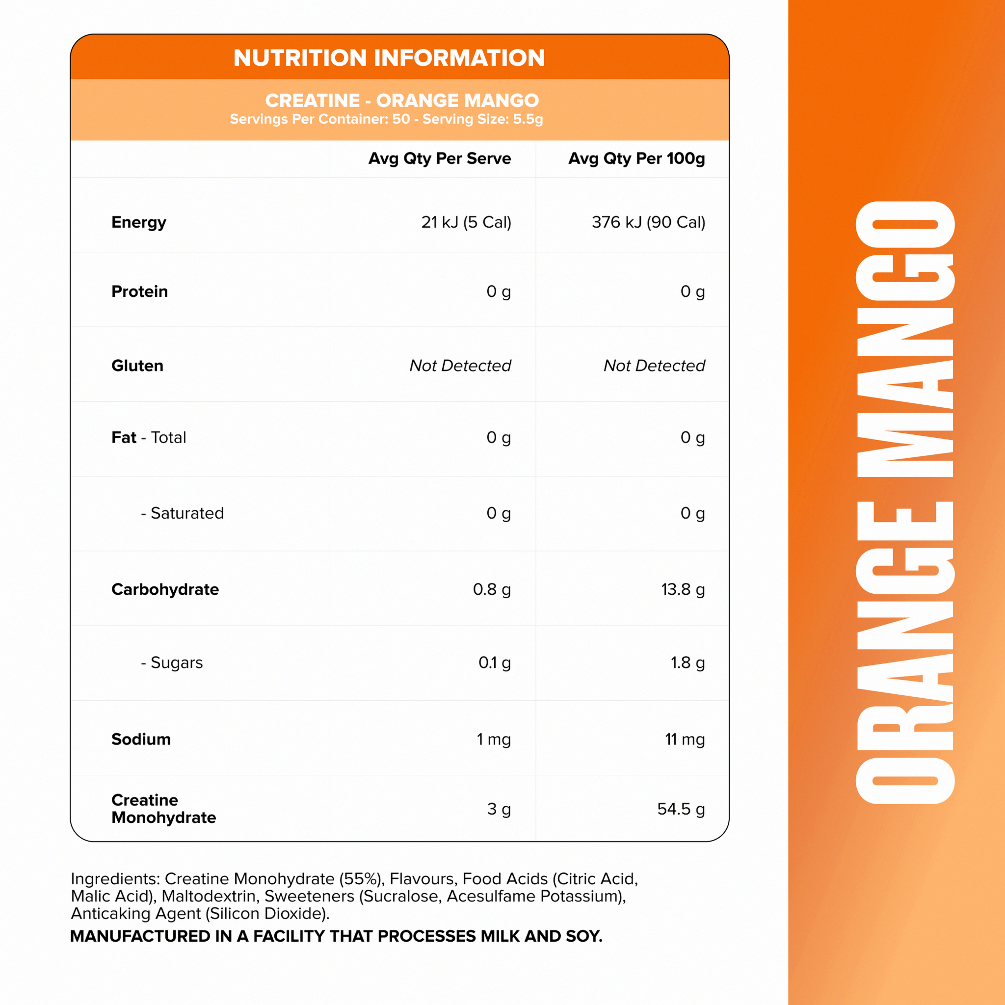 CREATINE MONOHYDRATE - Orange Mango - 50 serves