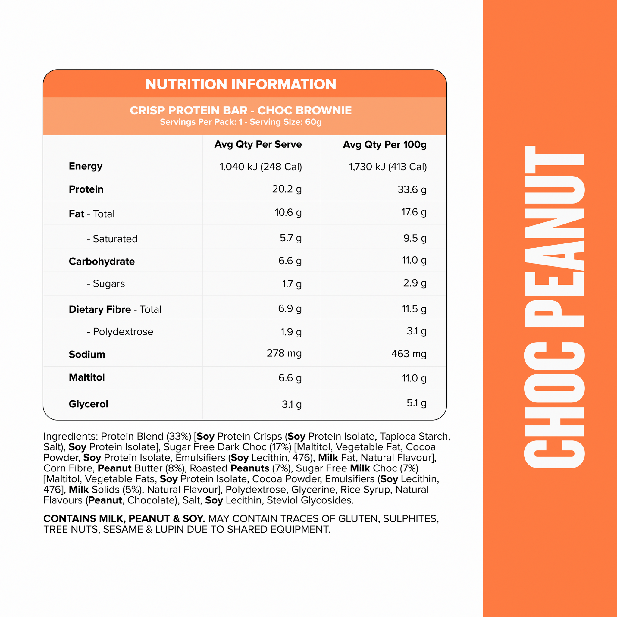 CRISP Protein Bar - Choc Peanut Bar - Box of 12