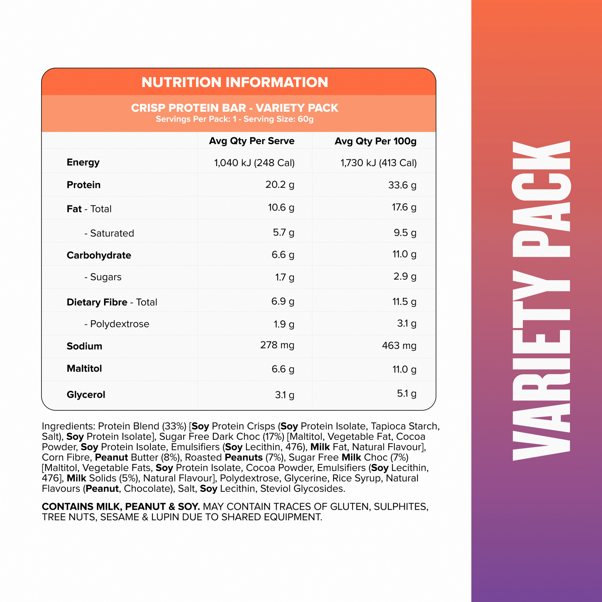 CRISP Protein Bar - CRISP Variety Pack - 6 Bars