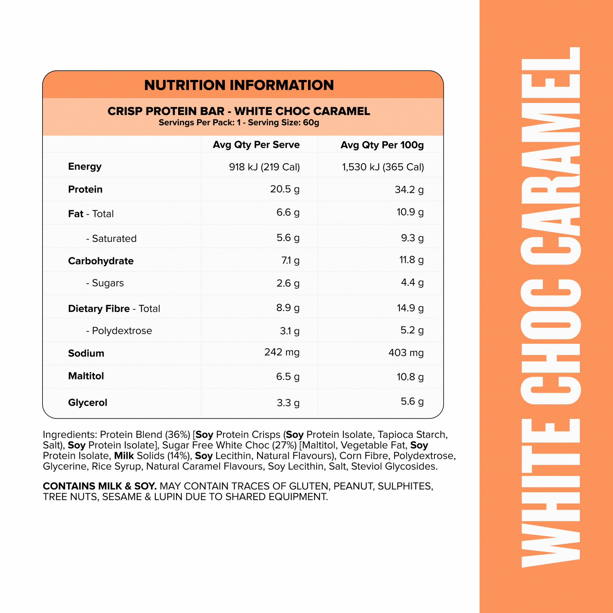 CRISP Protein Bar - White Choc Caramel - Box of 12