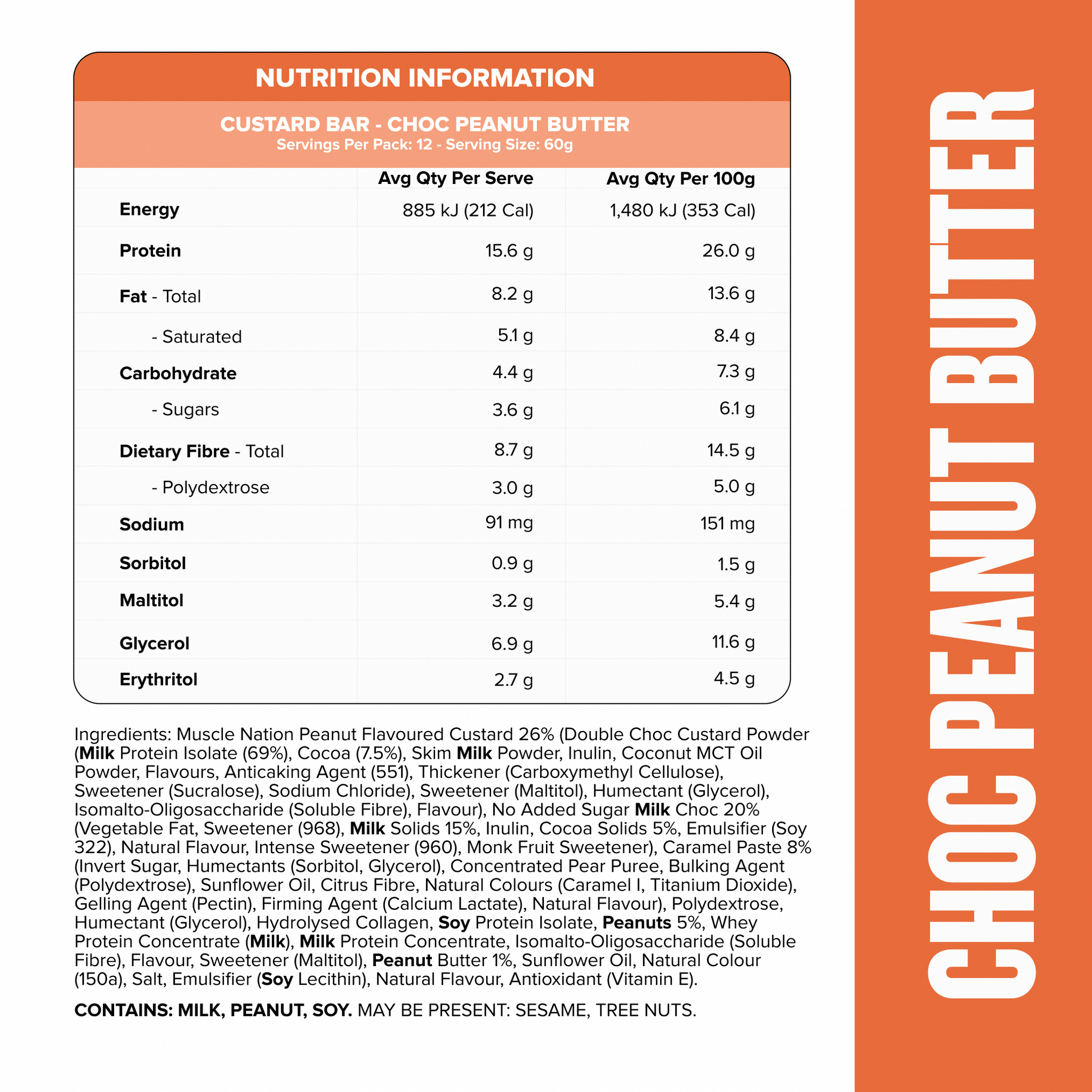 CUSTARD Protein Bar - Choc Peanut Butter - Box of 12