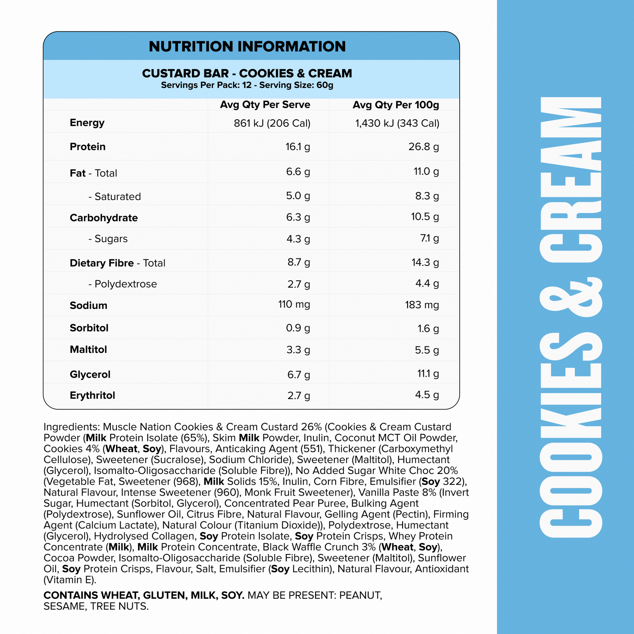 CUSTARD Protein Bar - Cookies & Cream - Box of 12