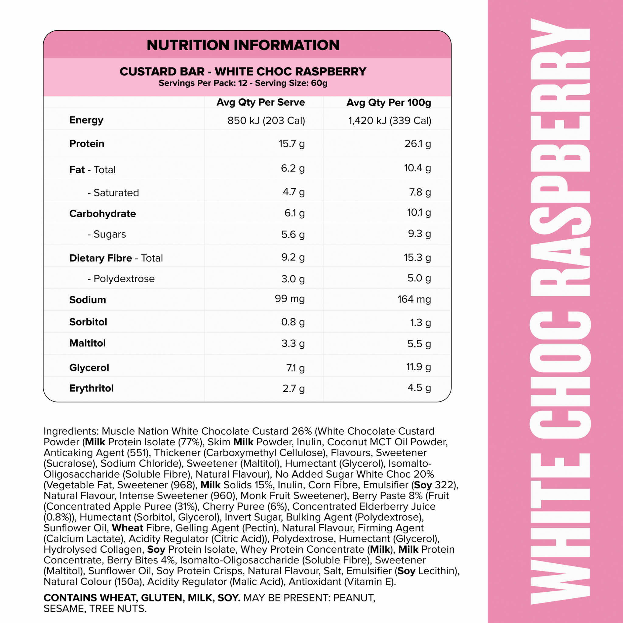 CUSTARD Protein Bar - White Choc Raspberry - Box of 12