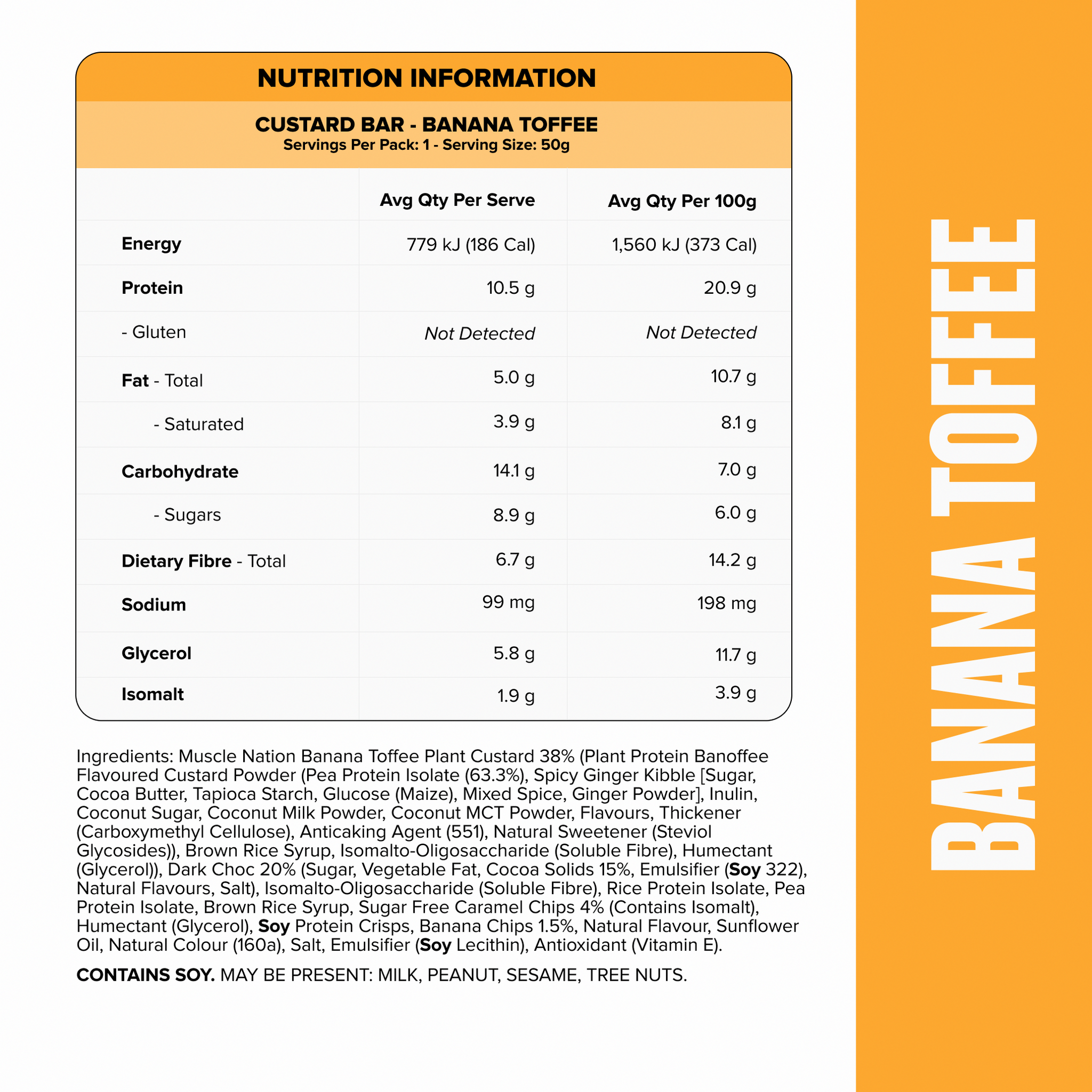 CUSTARD Plant Protein Bar (Vegan, GF) - Banana Toffee - Box of 12