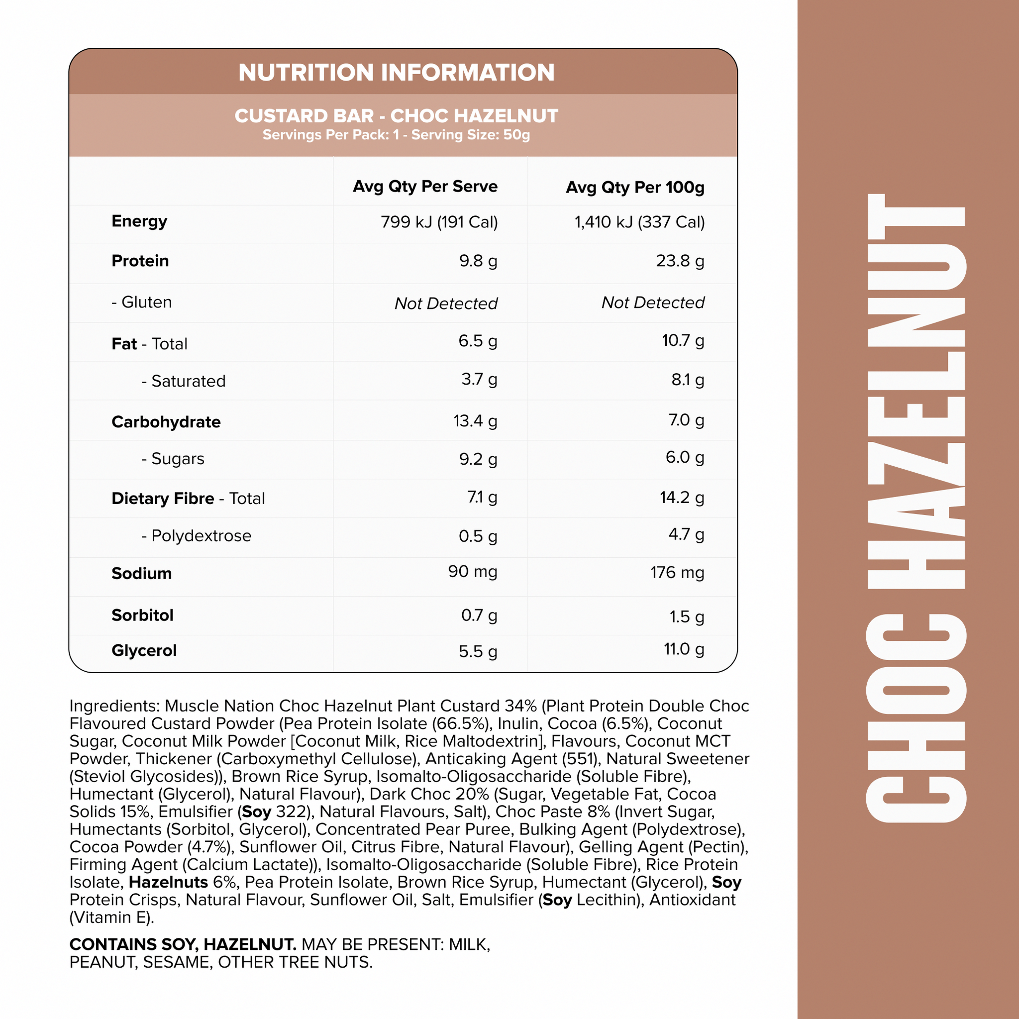CUSTARD Plant Protein Bar (Vegan) - Choc Hazelnut - Box of 12