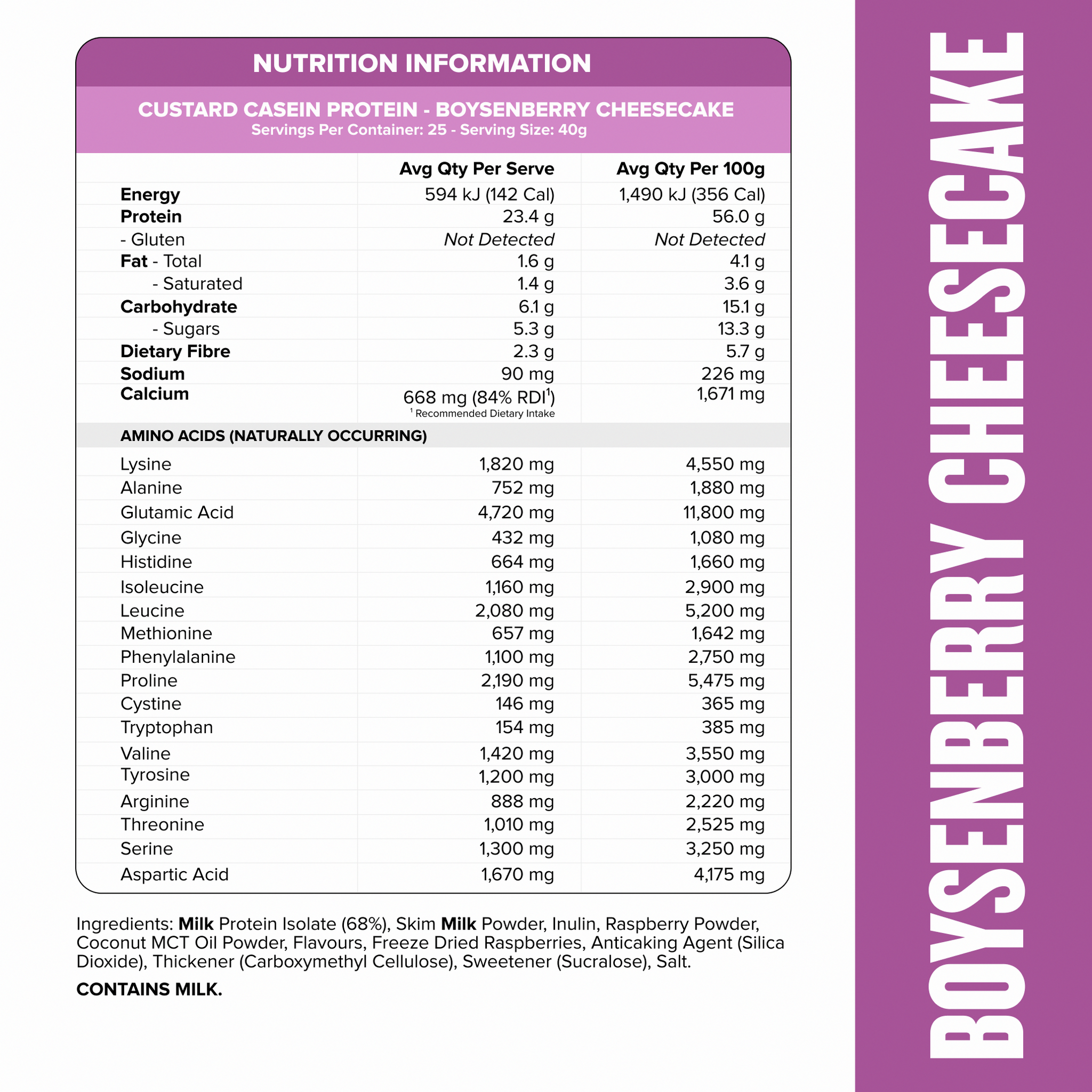 CUSTARD Casein Protein - Boysenberry Cheesecake - 25 serves