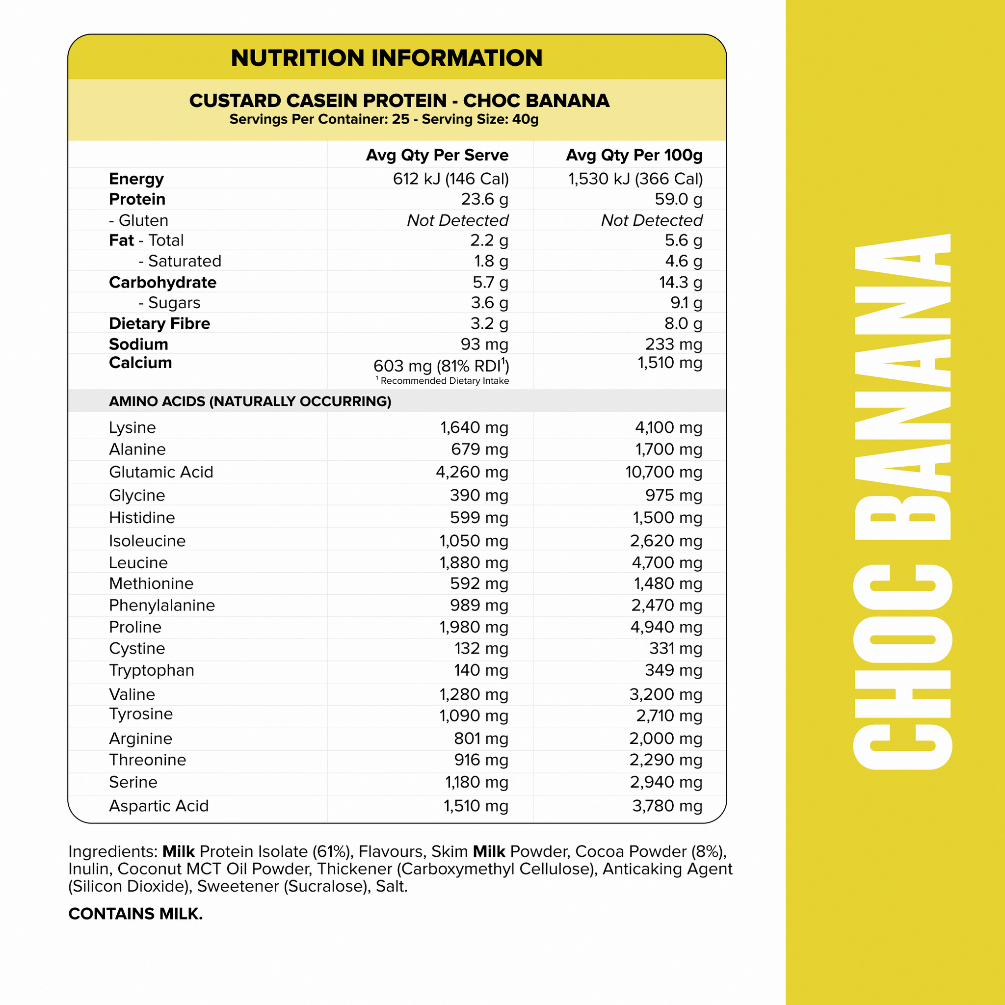 CUSTARD Casein Protein - Choc Banana - 25 serves