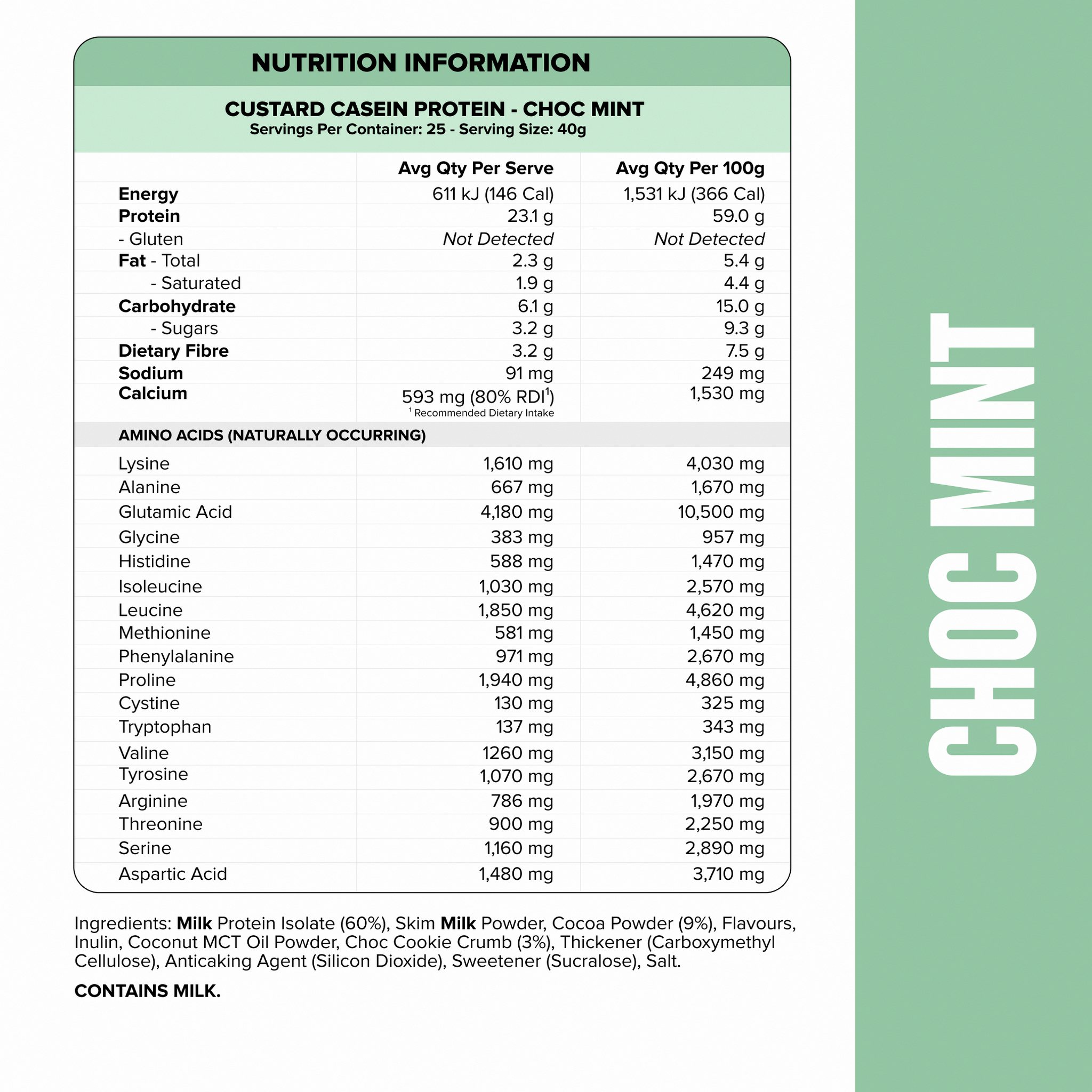 CUSTARD Casein Protein - Choc Mint - 25 serves