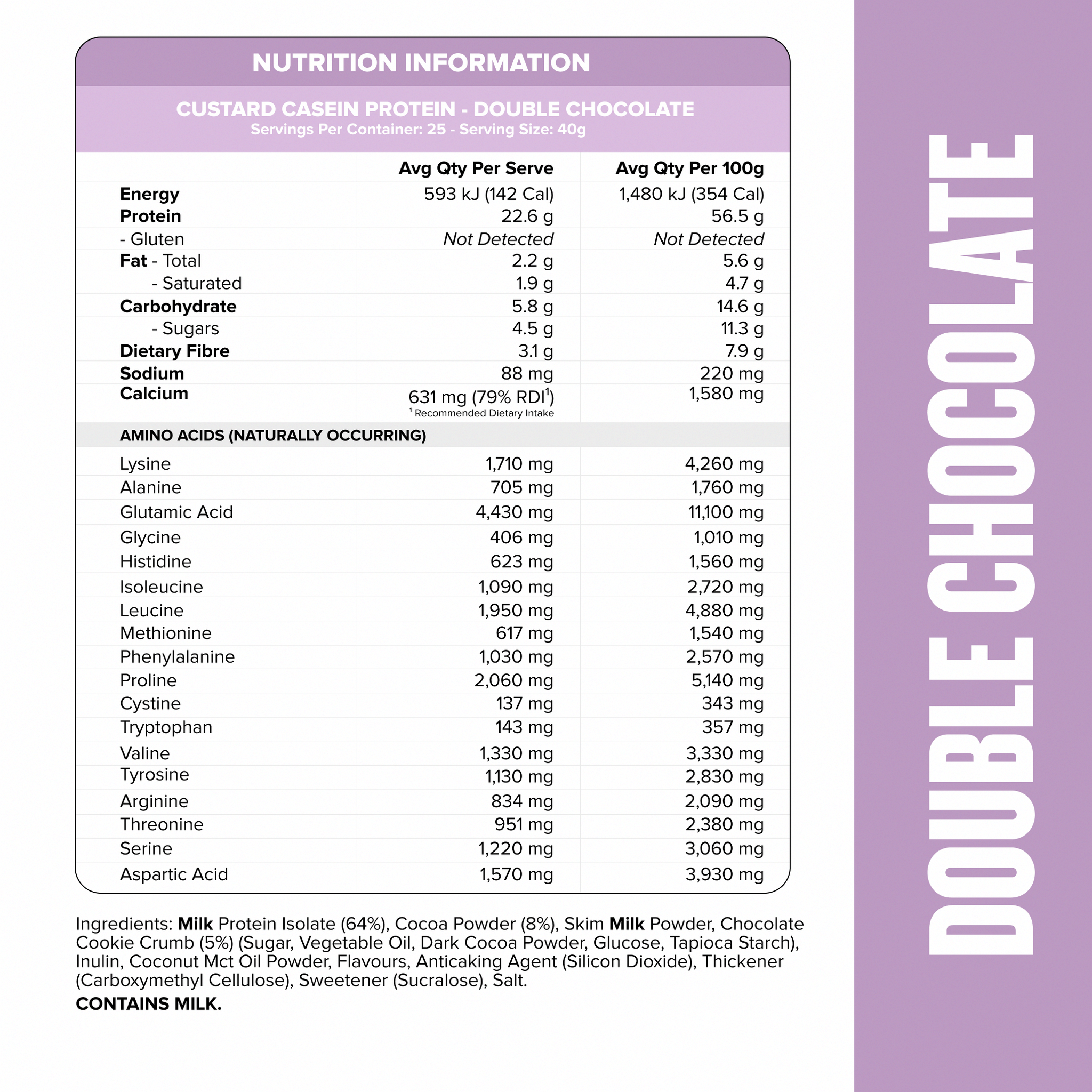 CUSTARD Casein Protein - Double Chocolate - 25 serves
