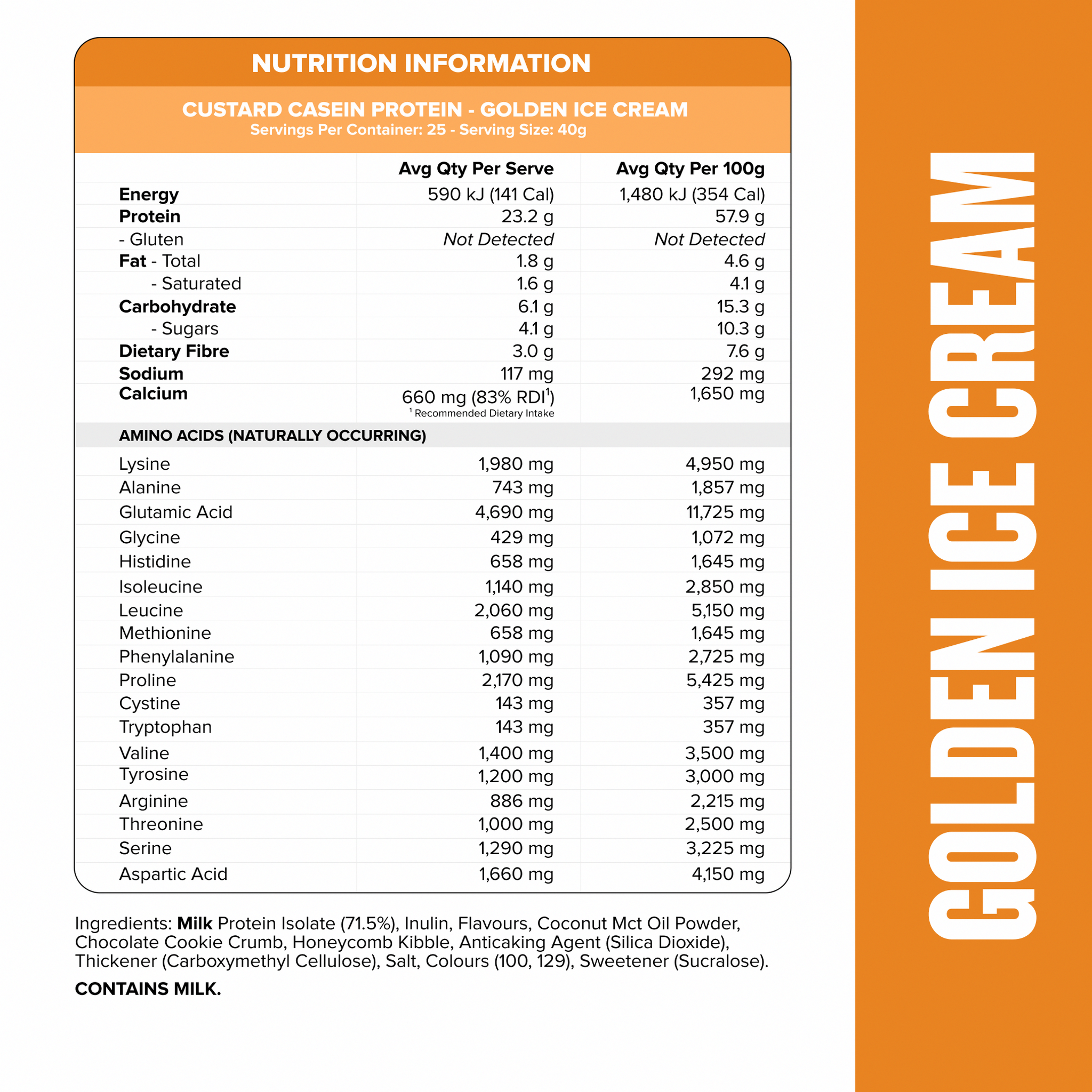 CUSTARD Casein Protein - Golden Ice Cream - 25 serves