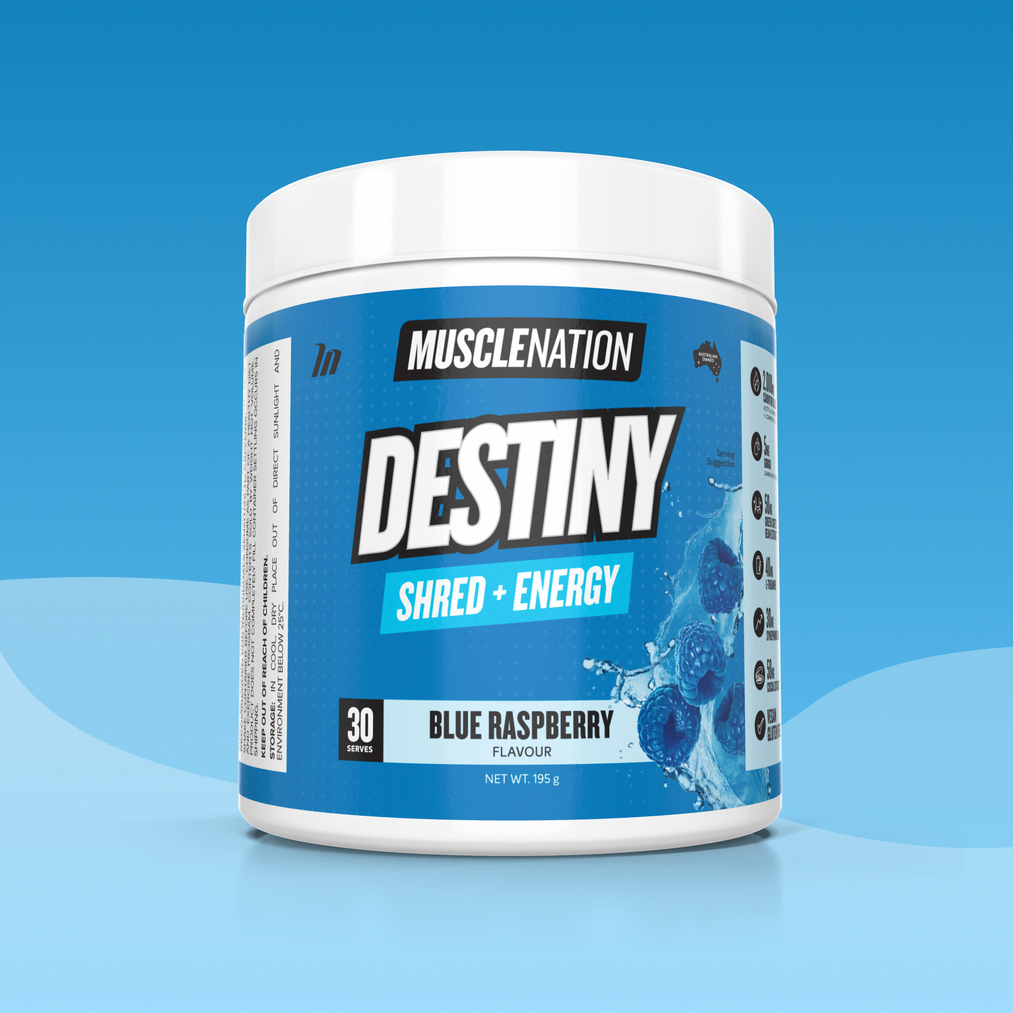 DESTINY Pre-Workout Burn - Blue Raspberry - 30 serves