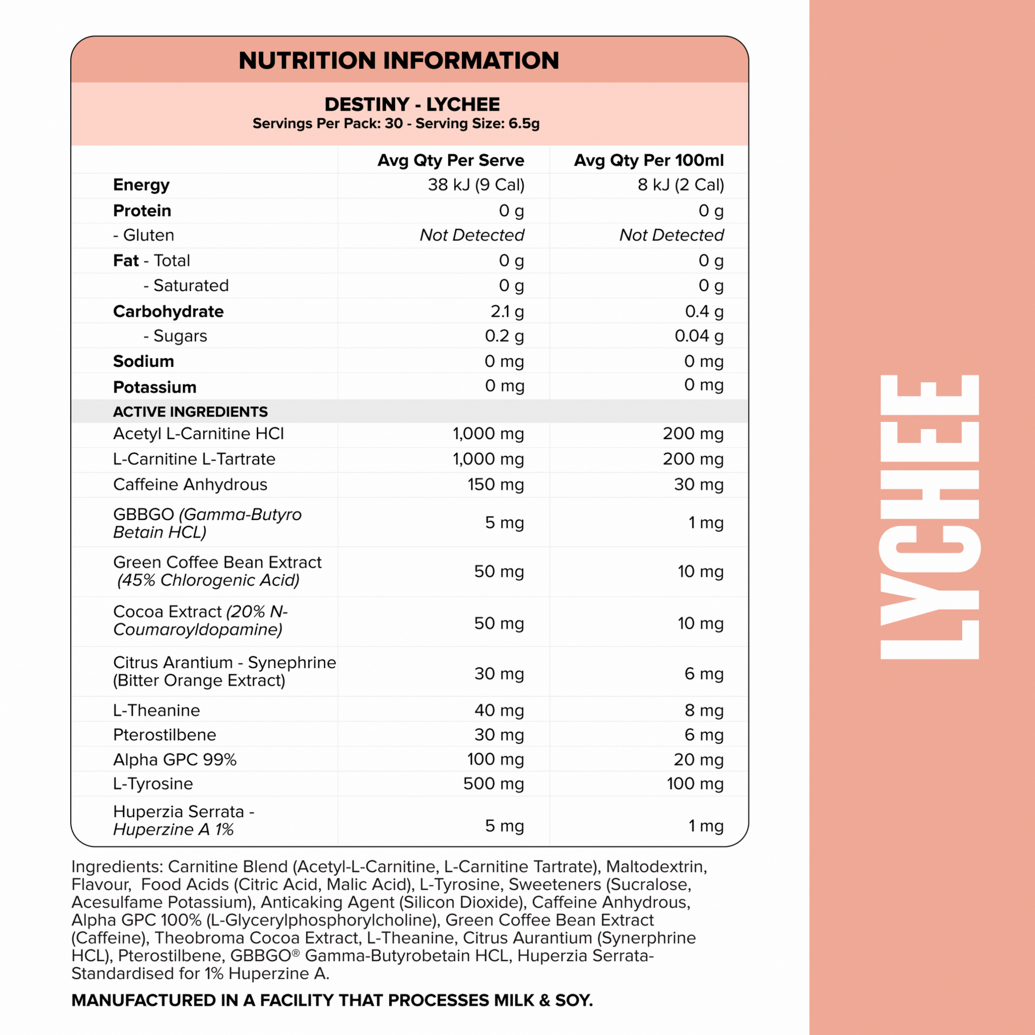 DESTINY Pre-Workout Burn - Lychee - 30 serves