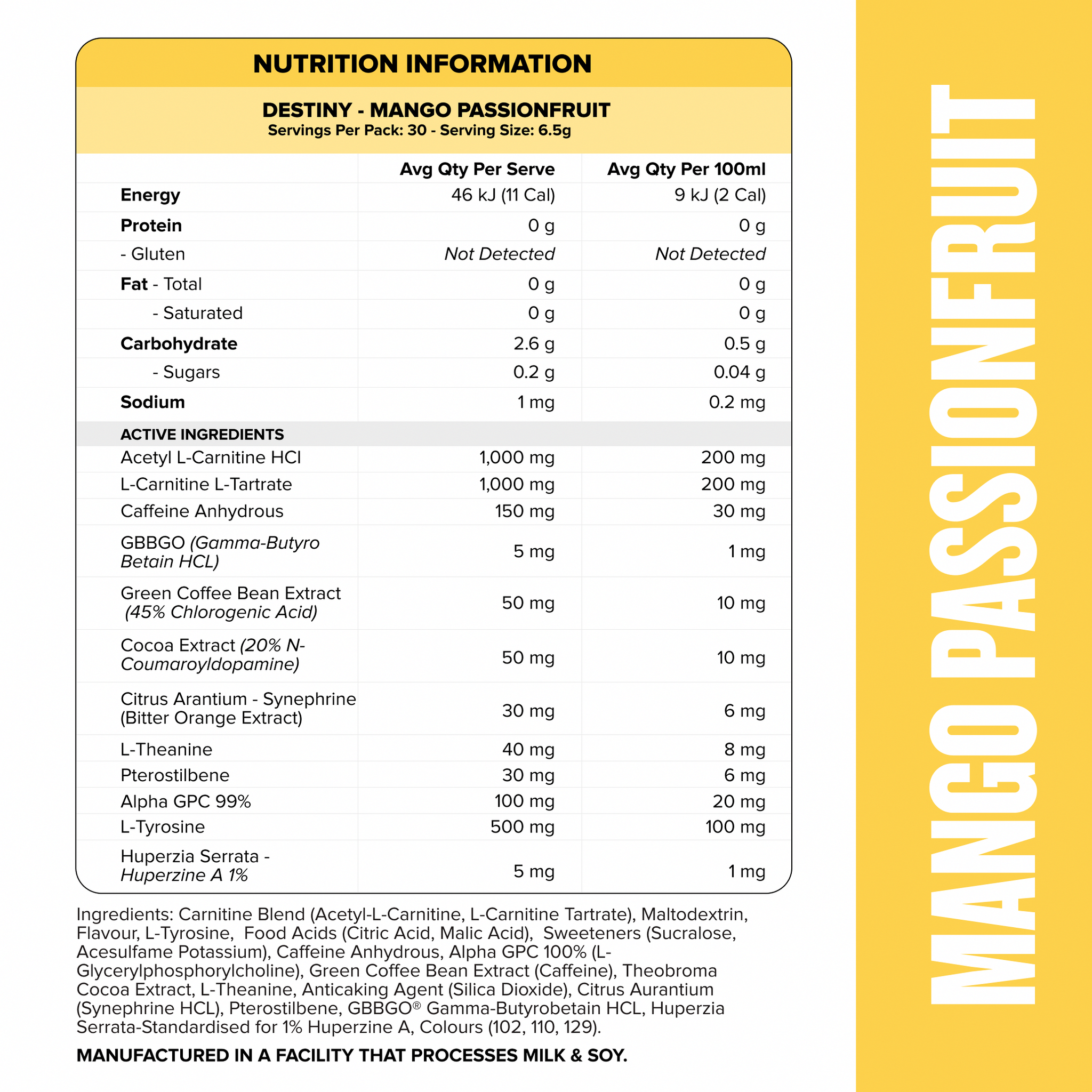 DESTINY Pre-Workout Burn - Mango Passionfruit - 30 serves