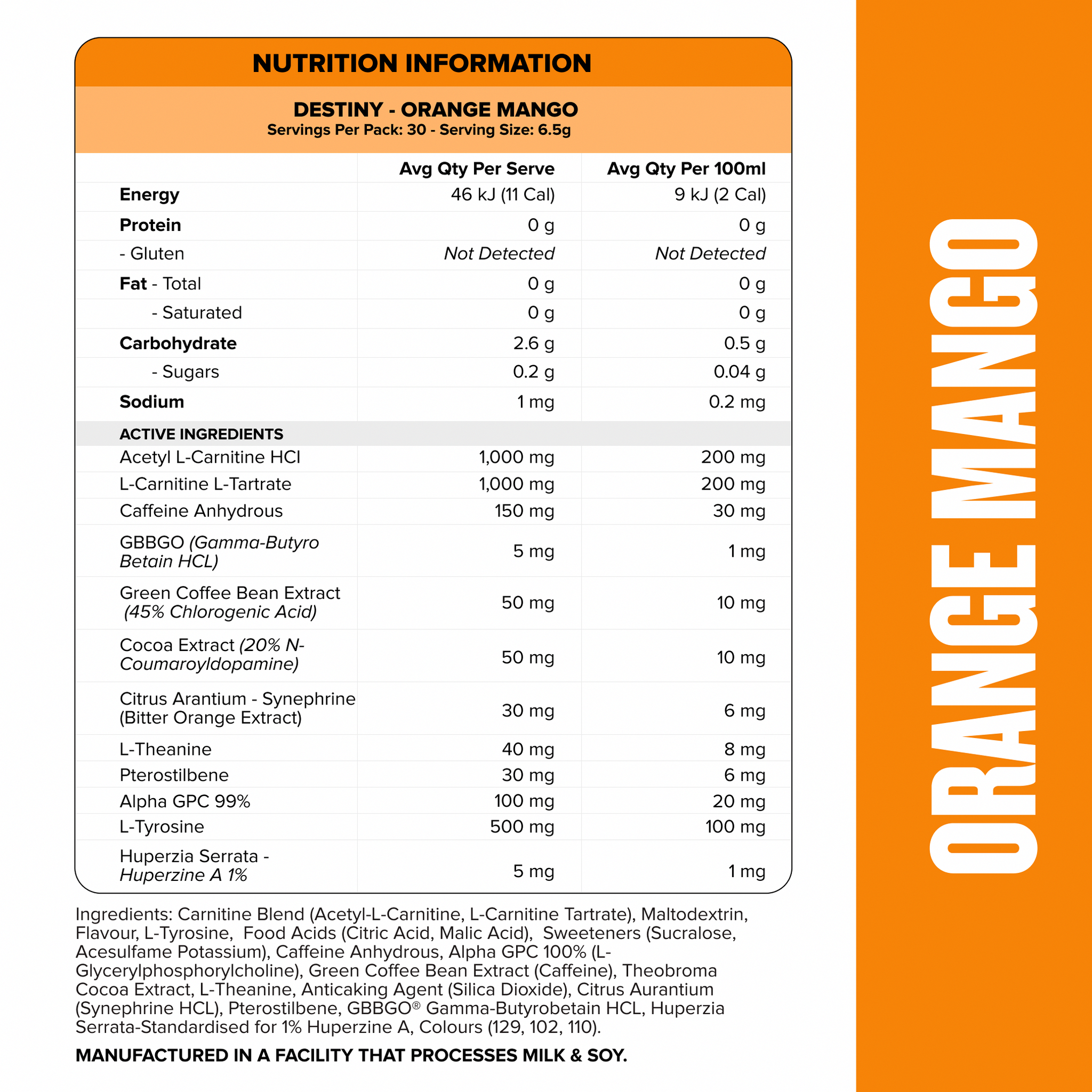 DESTINY Pre-Workout Burn - Orange Mango - 30 serves