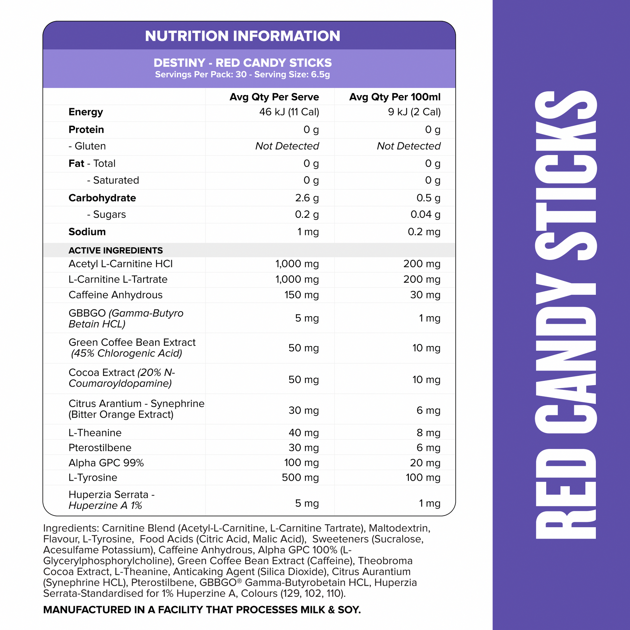 DESTINY Pre-Workout Burn - Red Candy Sticks - 30 serves